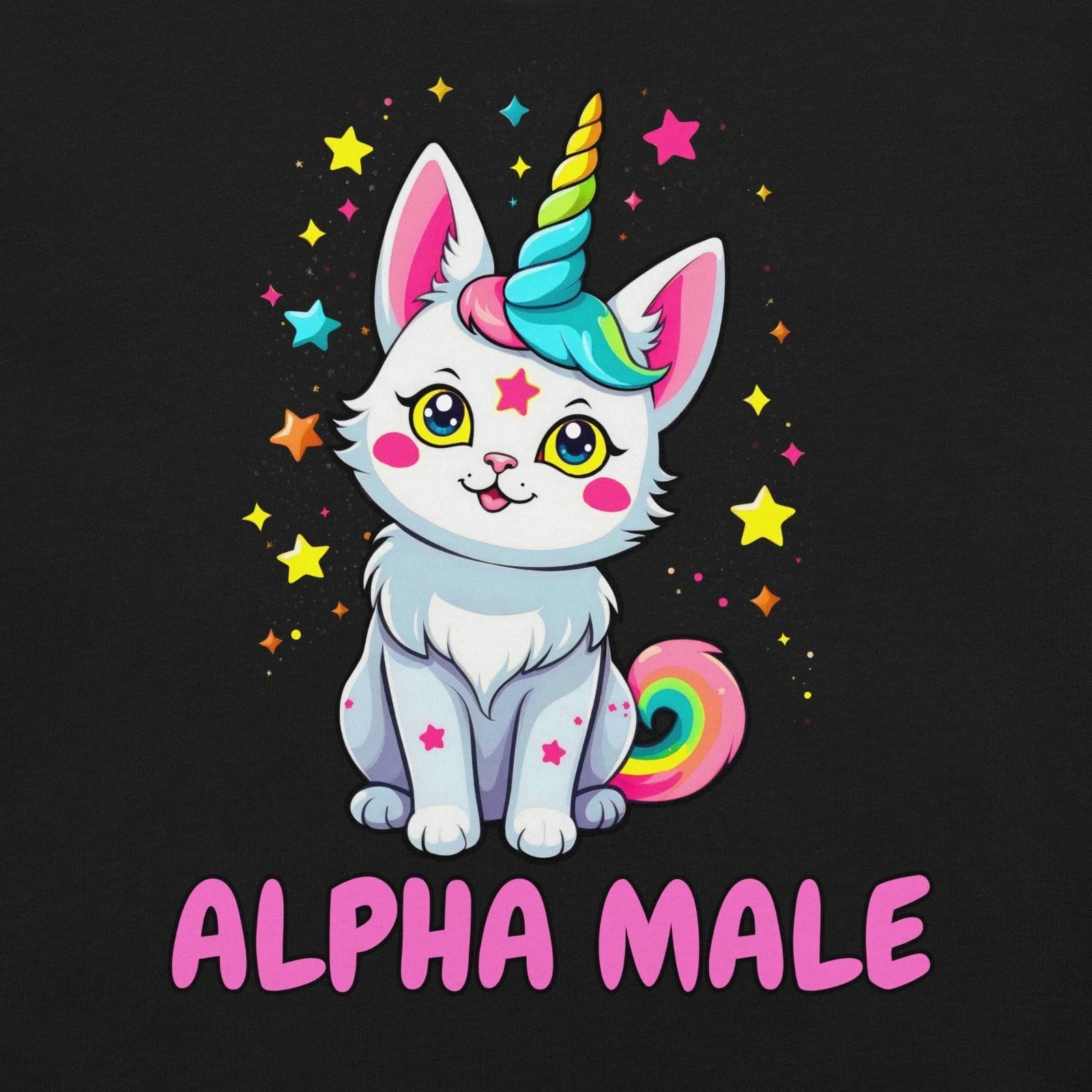 Cute Alpha Male Unicorn Cat Unisex T-Shirt Kawaii Kitten w/ Rainbows and Stars Unisex T-shirt, Sweatshirt, Hoodie, Long Sleeve Tee - T-Shirt, Sweatshirt, Hoodie