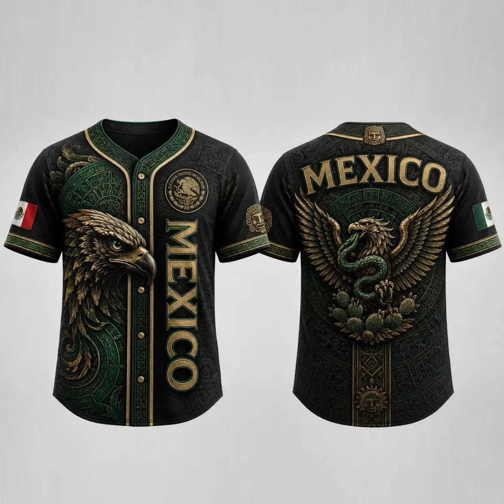 Aztec Eagle Mexico Baseball Jersey, Black Gold Mexican Pride Shirt Unisex T-shirt, Sweatshirt, Hoodie, Long Sleeve Tee - T-Shirt, Sweatshirt, Hoodie