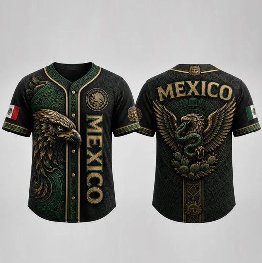Aztec Eagle Mexico Baseball Jersey, Black Gold Mexican Pride Shirt Unisex T-shirt, Sweatshirt, Hoodie, Long Sleeve Tee - T-Shirt, Sweatshirt, Hoodie