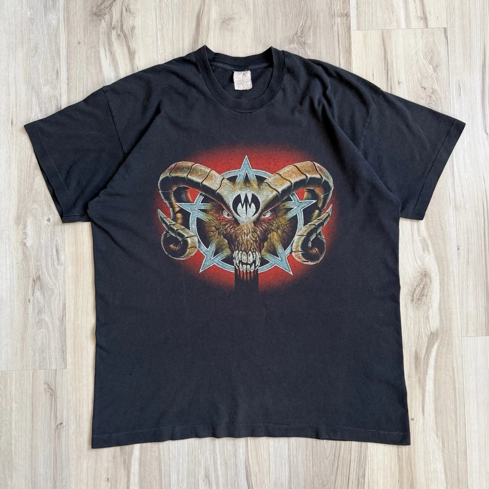 Vintage Demon 90s goat skull satan devil art dark pentagram metal t shirt XL Unisex T-shirt, Sweatshirt, Hoodie, Long Sleeve Tee - T-Shirt, Sweatshirt, Hoodie