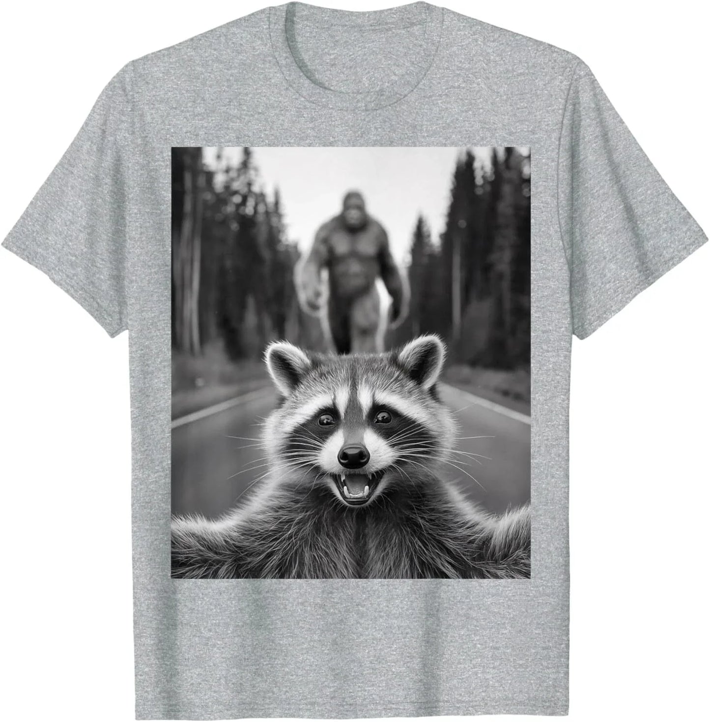 Scared Raccoon Selfie With Sasquatch Bigfoot , Funny Raccoon T-Shirt Unisex T-shirt, Sweatshirt, Hoodie, Long Sleeve Tee - T-Shirt, Sweatshirt, Hoodie