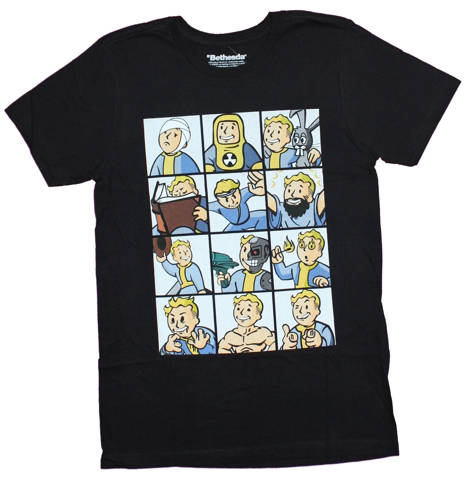 Fallout Mens T-Shirt  - Pip Vault Boy Nine Box Actvities Images Unisex T-shirt, Sweatshirt, Hoodie, Long Sleeve Tee - T-Shirt, Sweatshirt, Hoodie