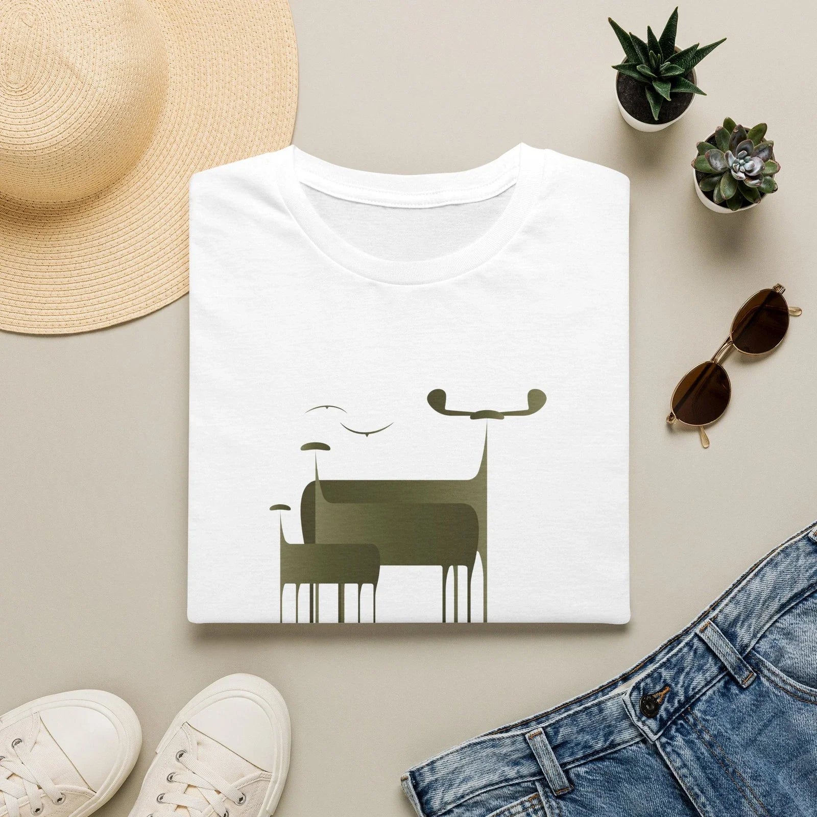Minimalist Moose Art T-Shirt | Abstract Green Woodland Graphic Unisex T-shirt, Sweatshirt, Hoodie, Long Sleeve Tee - T-Shirt, Sweatshirt, Hoodie