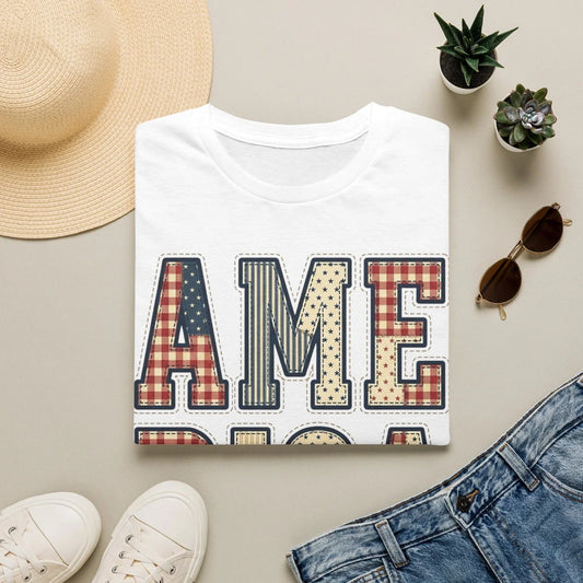 America block letters T-Shirt | Patriotic USA vintage flag typography Unisex T-shirt, Sweatshirt, Hoodie, Long Sleeve Tee - T-Shirt, Sweatshirt, Hoodie