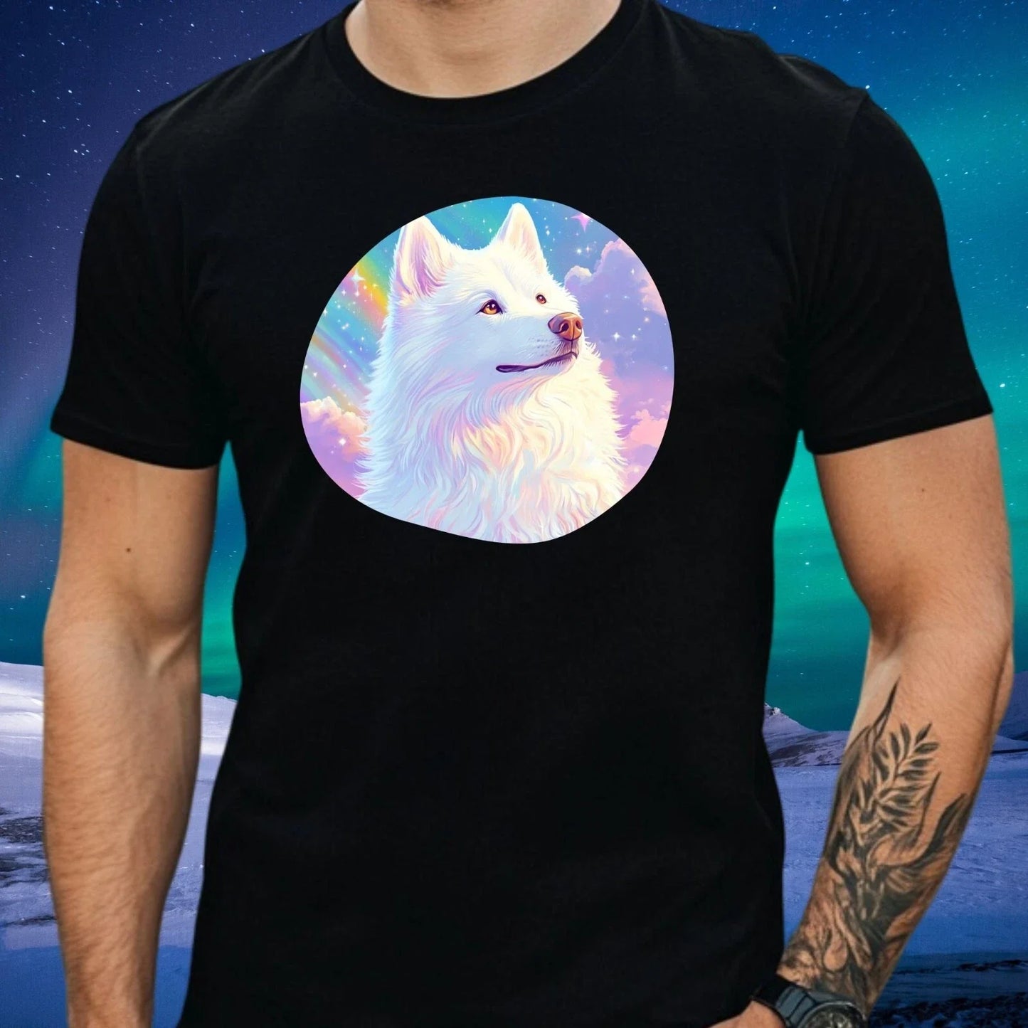 Mens Samoyed Holographic Motif Cotton T-Shirt Size XS to 5XL Unisex T-shirt, Sweatshirt, Hoodie, Long Sleeve Tee - T-Shirt, Sweatshirt, Hoodie