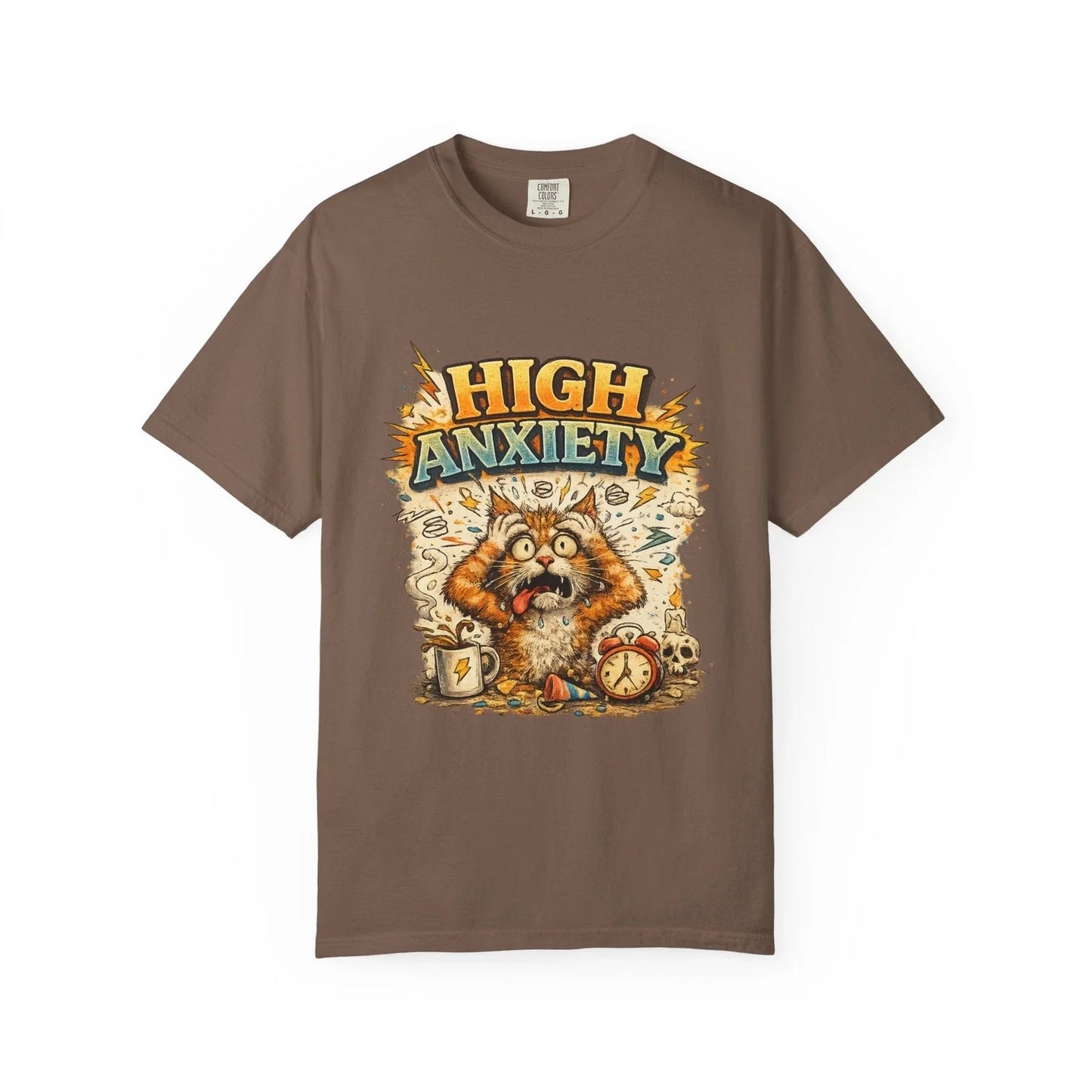 High Anxiety Cat Illustration T-shirt | Nervous Kitty Graphic Tee Unisex T-shirt, Sweatshirt, Hoodie, Long Sleeve Tee - T-Shirt, Sweatshirt, Hoodie
