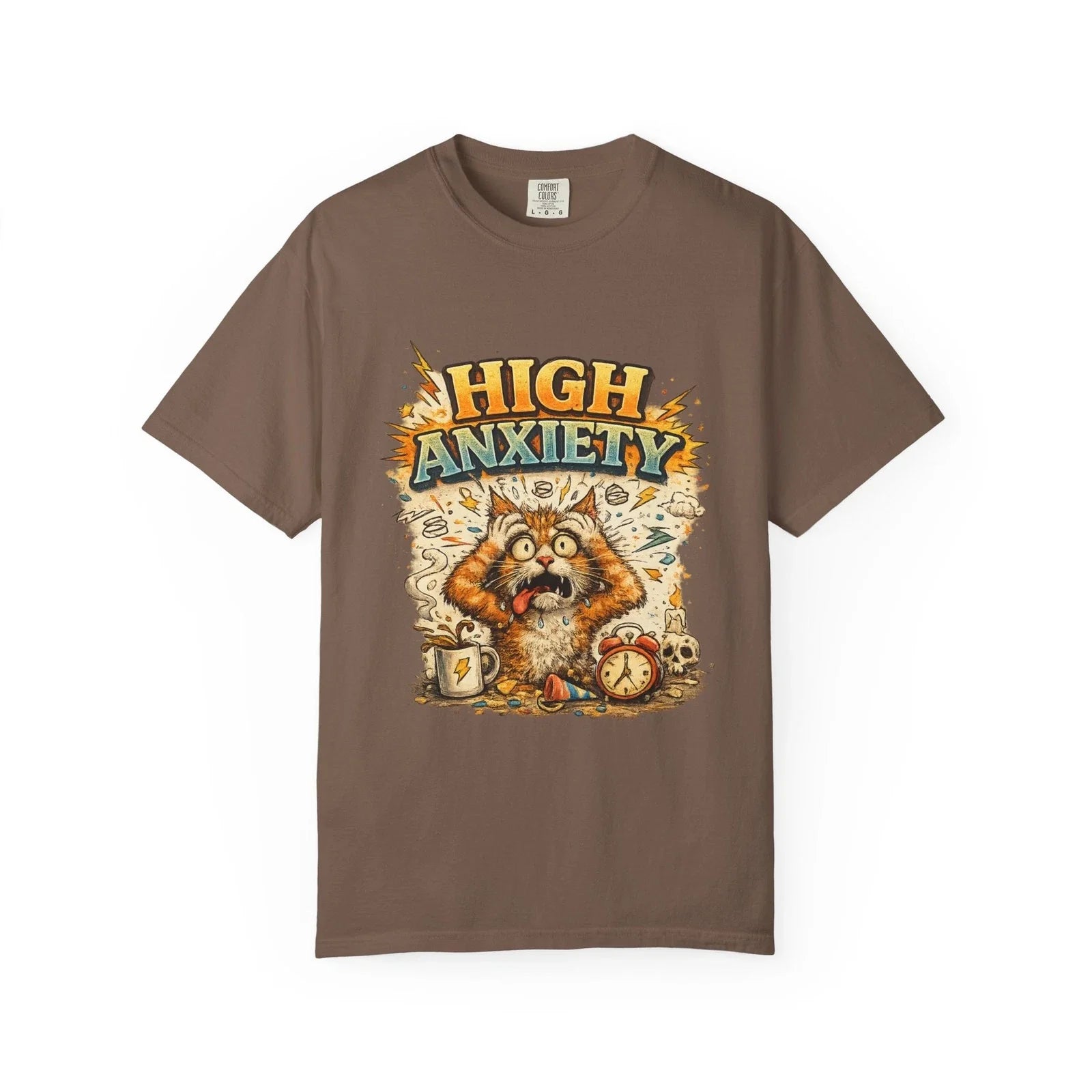 High Anxiety Cat Illustration T-shirt | Nervous Kitty Graphic Tee Unisex T-shirt, Sweatshirt, Hoodie, Long Sleeve Tee - T-Shirt, Sweatshirt, Hoodie