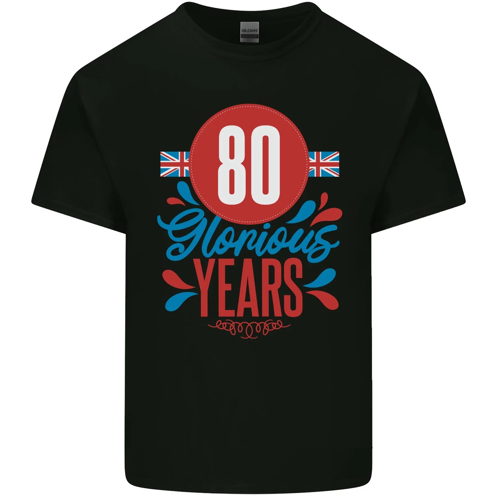 Glorious 80 Years 80th Birthday Union Jack Flag Mens Cotton T-Shirt Tee Top Unisex T-shirt, Sweatshirt, Hoodie, Long Sleeve Tee - T-Shirt, Sweatshirt, Hoodie