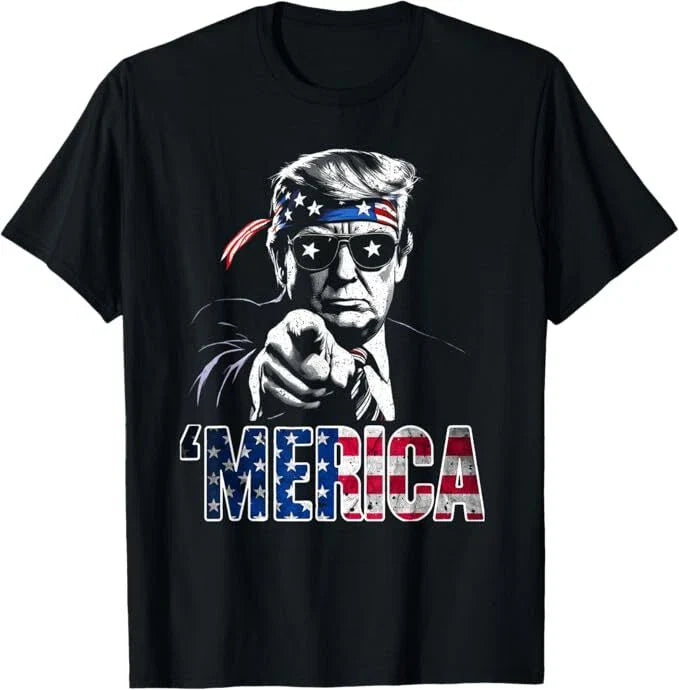 Happy 4th Of July 'MERICA TRUMP American Flag USA T-Shirt Unisex T-shirt, Sweatshirt, Hoodie, Long Sleeve Tee - T-Shirt, Sweatshirt, Hoodie