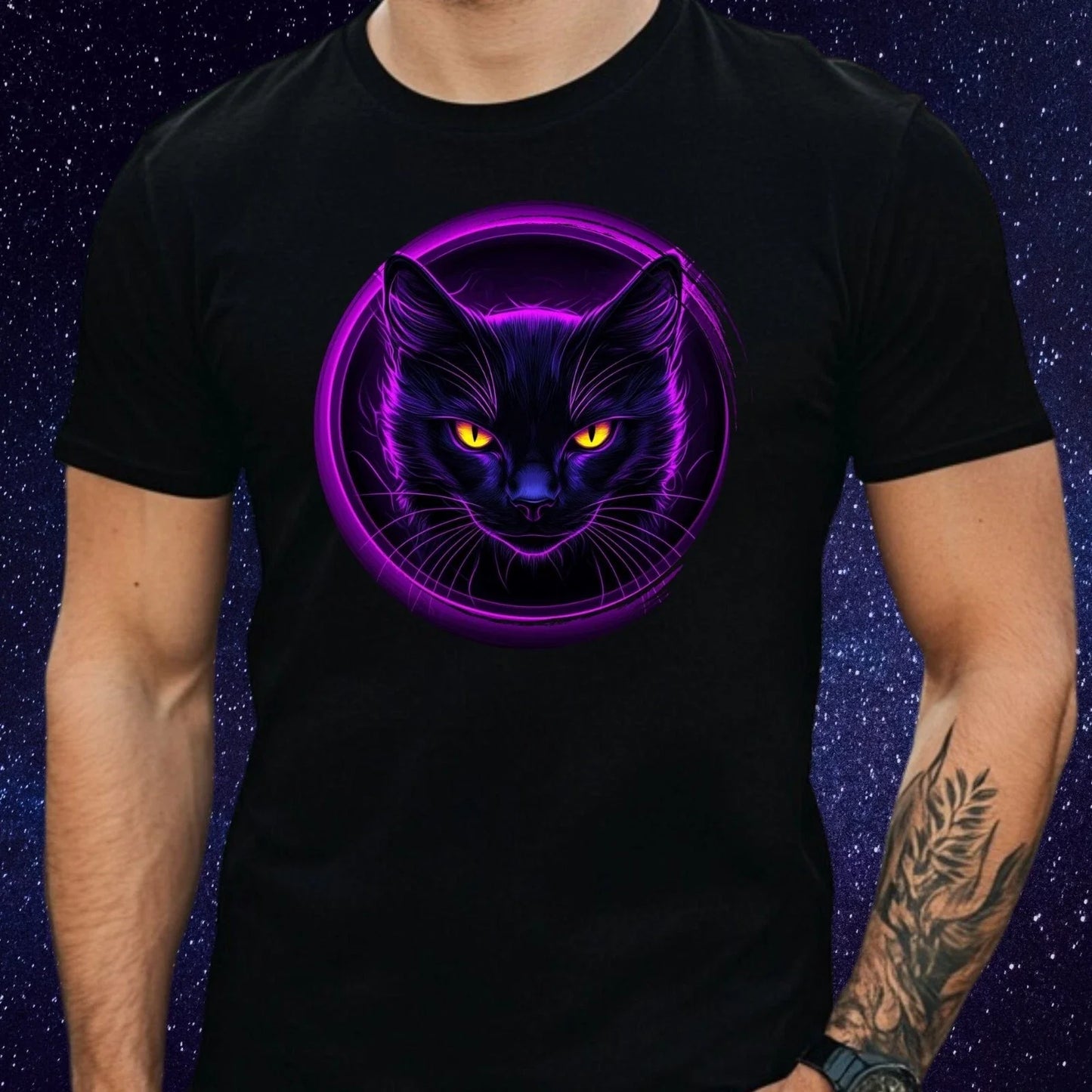 Mens Purple Cat Print Cotton T-Shirt Size XS to 5XL Unisex T-shirt, Sweatshirt, Hoodie, Long Sleeve Tee - T-Shirt, Sweatshirt, Hoodie