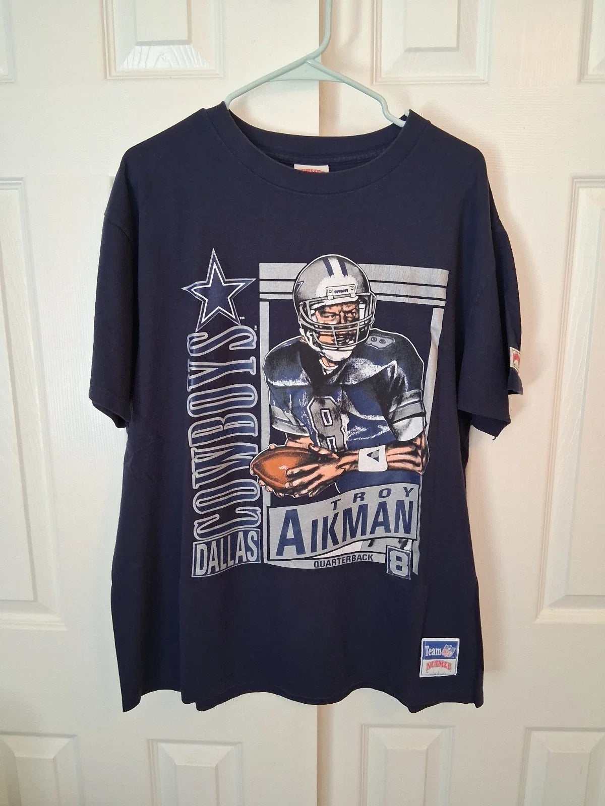 Dallas Cowboys Troy Aikman Vintage Nutmeg Mills T Shirt Navy Size XL 90s Unisex T-shirt, Sweatshirt, Hoodie, Long Sleeve Tee - T-Shirt, Sweatshirt, Hoodie