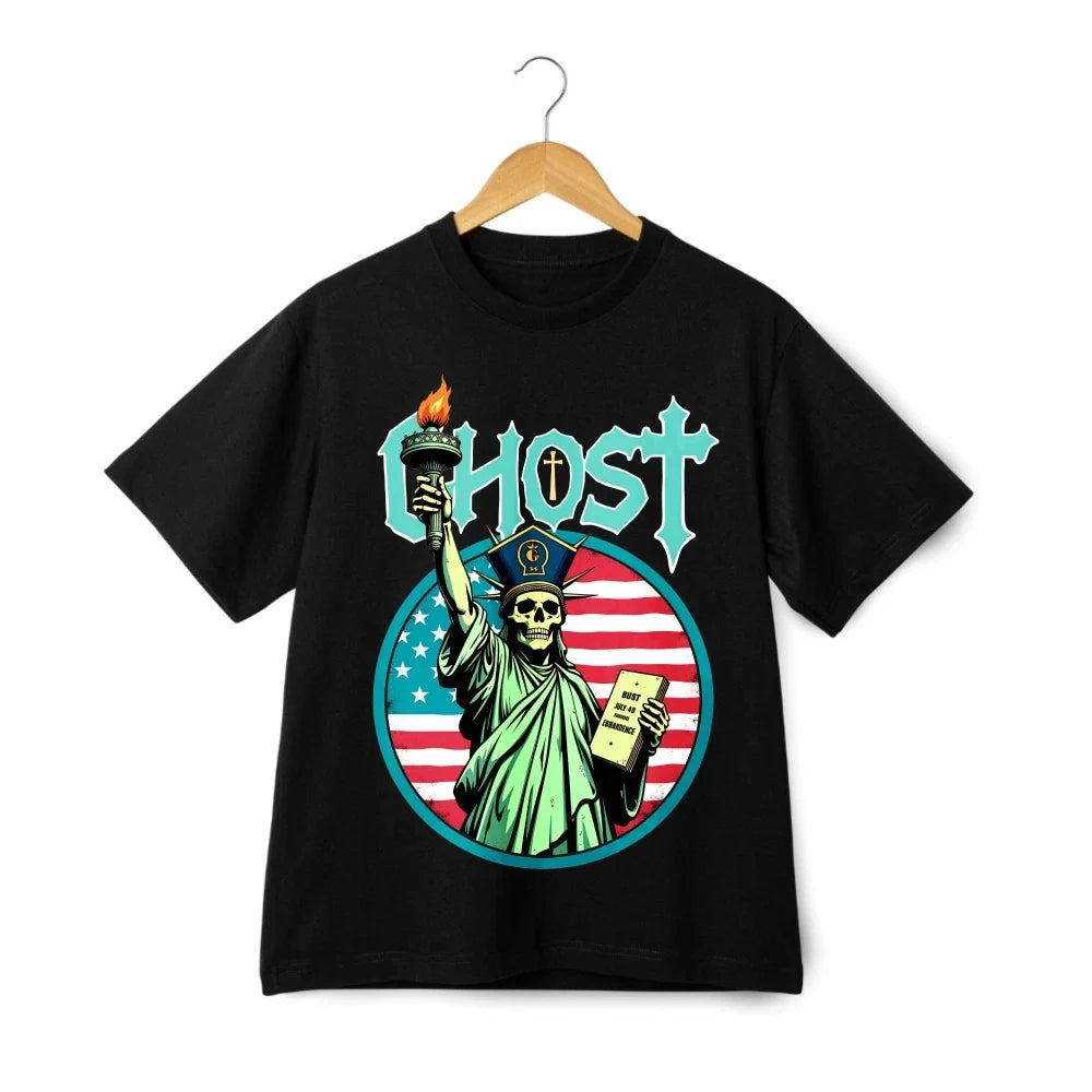 Rock Anime Unisex Casual T-Shirt|Ghost Band Statue of Liberty Skull Tee|Daily Unisex T-shirt, Sweatshirt, Hoodie, Long Sleeve Tee - T-Shirt, Sweatshirt, Hoodie