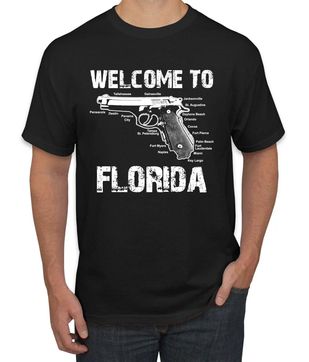 Welcome To Florida Pro Gun Rights Florida Map Men Tshirt Unisex T-shirt, Sweatshirt, Hoodie, Long Sleeve Tee - T-Shirt, Sweatshirt, Hoodie