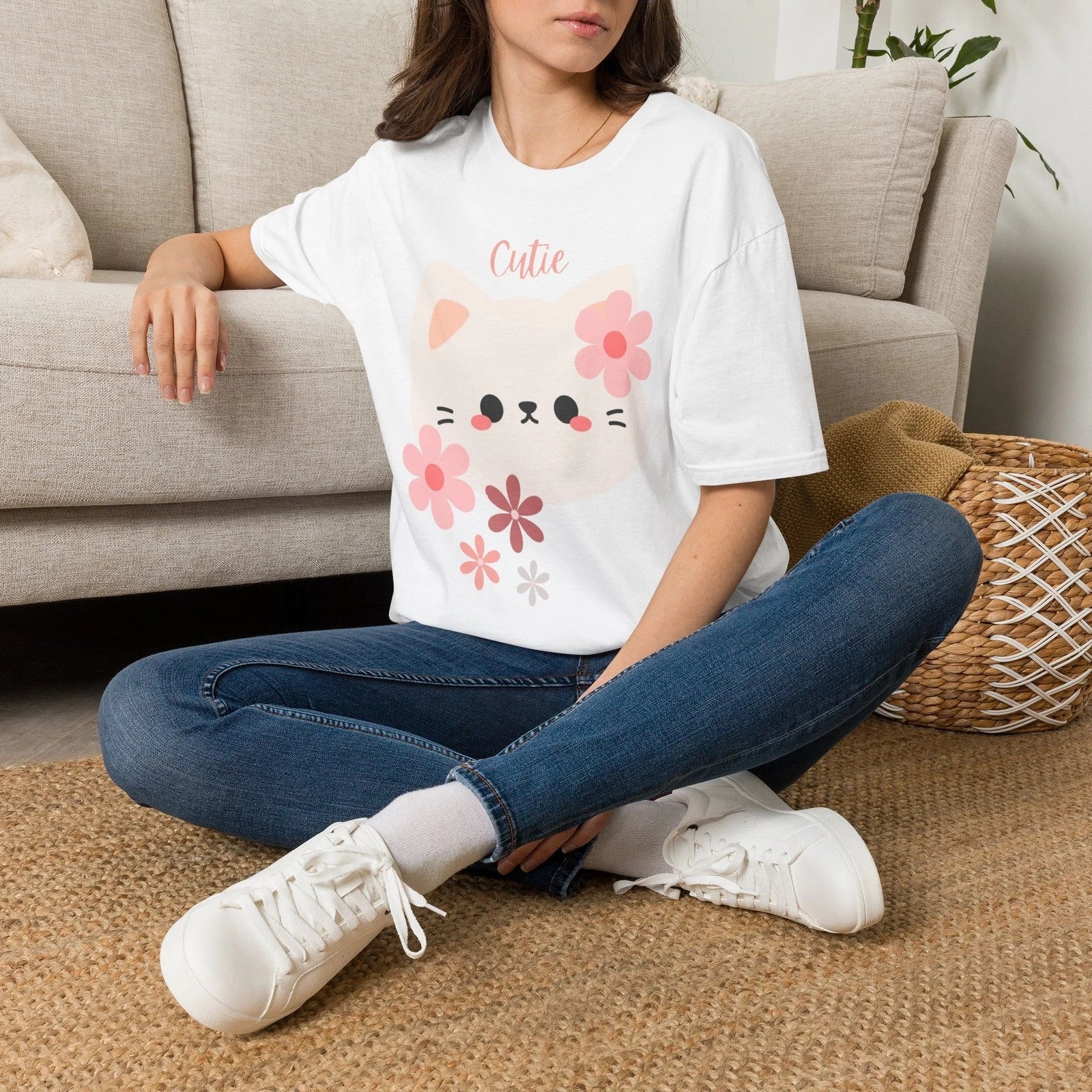 Cute Floral Cat T-Shirt | Kawaii Kitty Shirt Unisex T-shirt, Sweatshirt, Hoodie, Long Sleeve Tee - T-Shirt, Sweatshirt, Hoodie