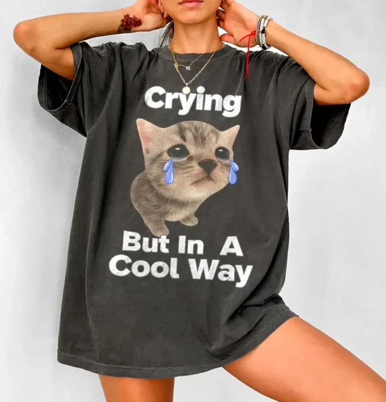 Funny Cat Crying Shirt, Popular Meme Shirt, Viral Meme Shirt Unisex T-shirt, Sweatshirt, Hoodie, Long Sleeve Tee - T-Shirt, Sweatshirt, Hoodie
