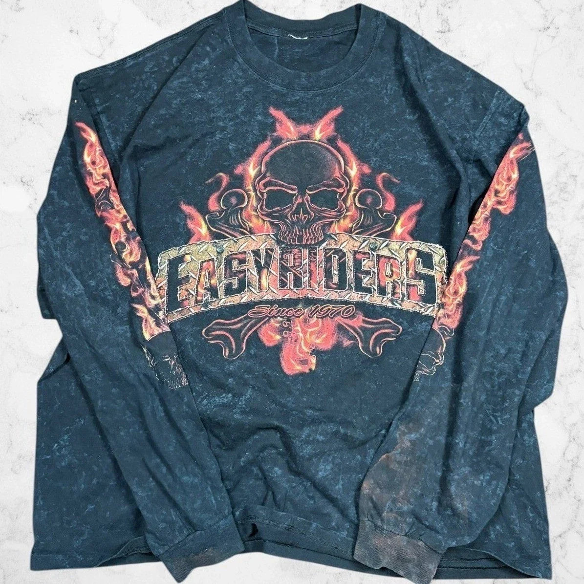 Easyriders Rodeo Tour 2009 Long Sleeve Shirt Skull Flame Acid Wash Mens XL Unisex T-shirt, Sweatshirt, Hoodie, Long Sleeve Tee - T-Shirt, Sweatshirt, Hoodie