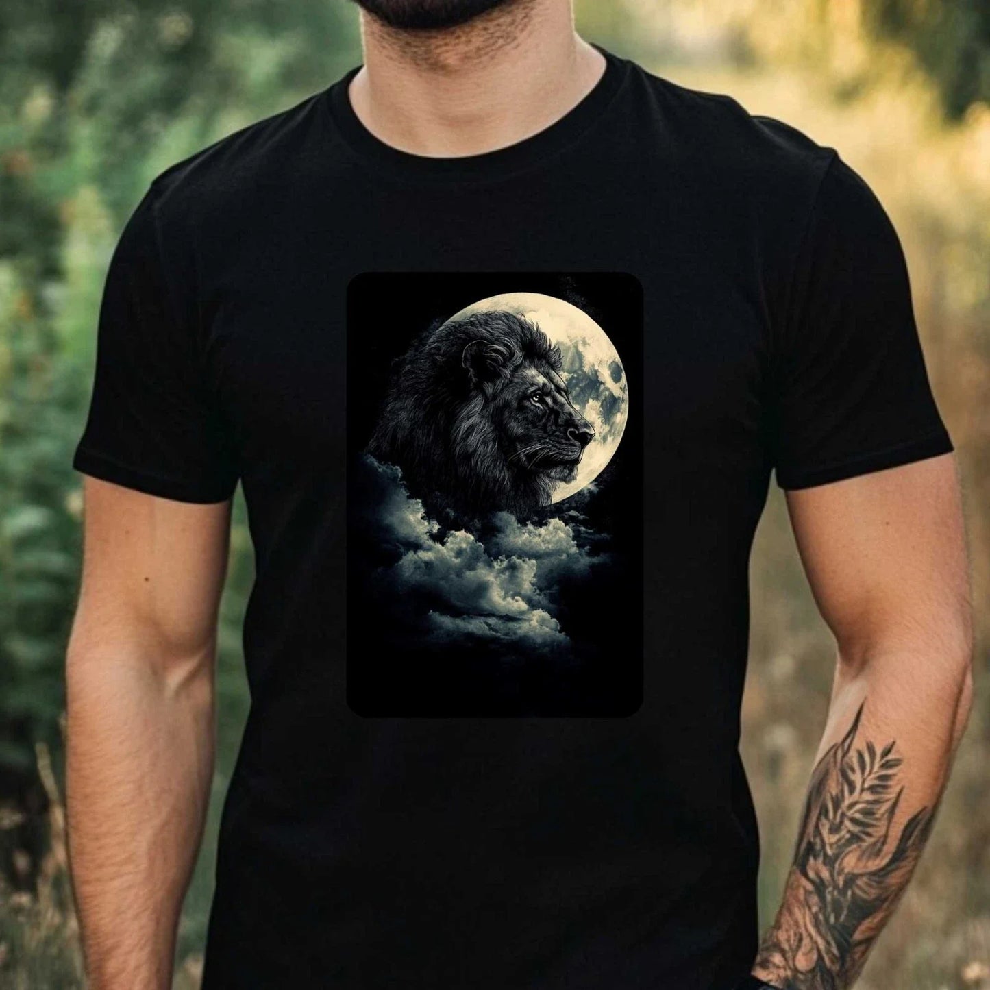 Mens Lion Full Moon Print Cotton T-Shirt Size XS to 5XL Unisex T-shirt, Sweatshirt, Hoodie, Long Sleeve Tee - T-Shirt, Sweatshirt, Hoodie