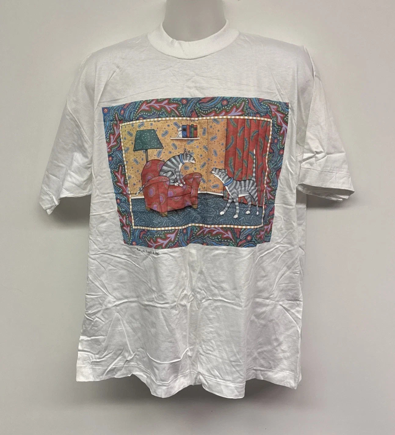 1990 Celia Flock Cats White ARTWEAR Shirt NOS NWT VINTAGE Unisex T-shirt, Sweatshirt, Hoodie, Long Sleeve Tee - T-Shirt, Sweatshirt, Hoodie
