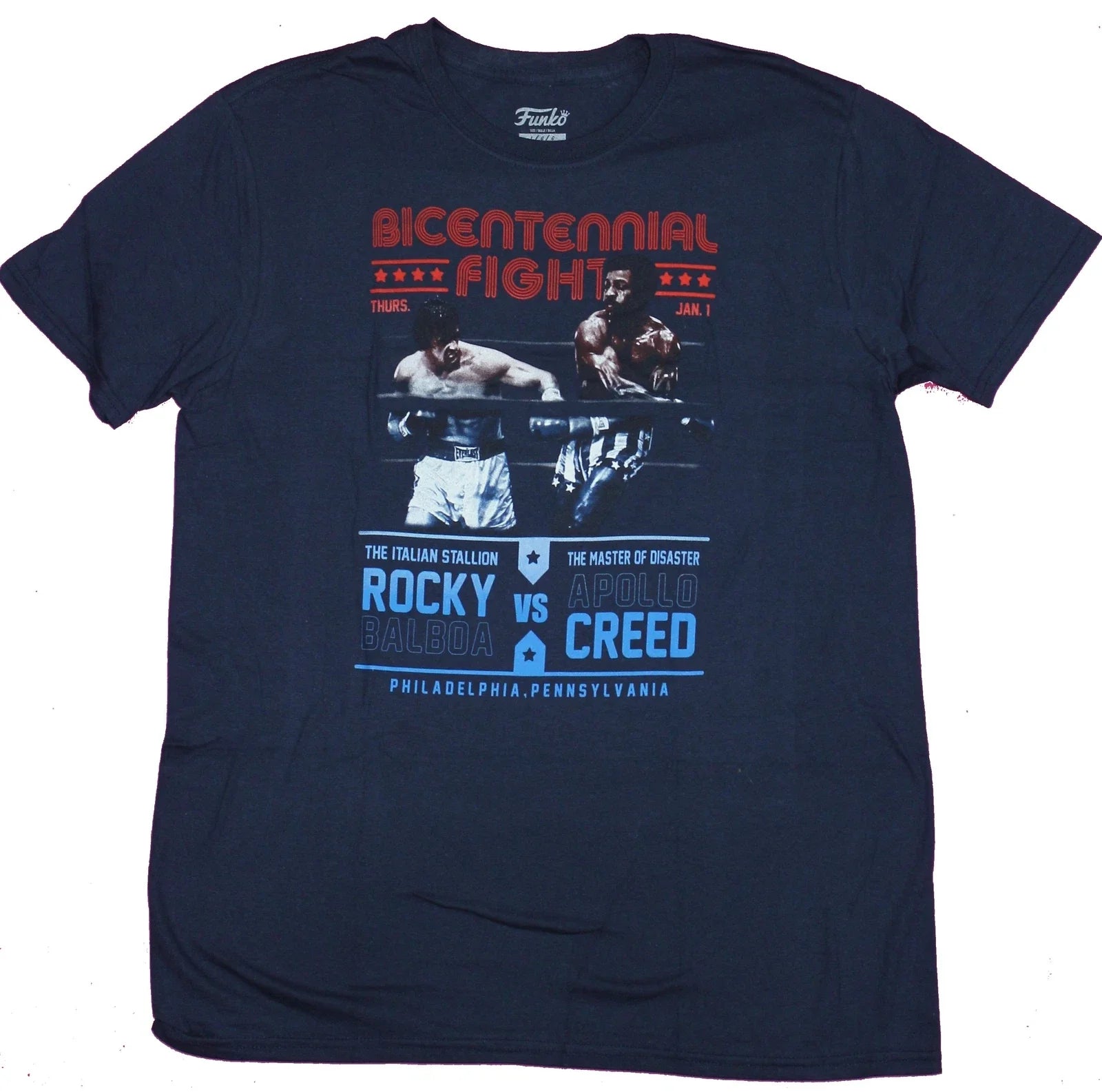 Rocky Mens T-Shirt- Bicentennial Fight Rocky Vs Apollo creed Poster Image Unisex T-shirt, Sweatshirt, Hoodie, Long Sleeve Tee - T-Shirt, Sweatshirt, Hoodie