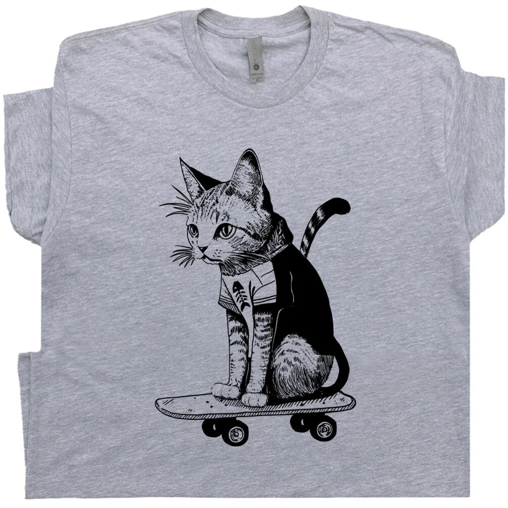 Skateboard Cat Shirt Cool Cat Shirts for Women Men Vintage Skateboarding Cat Tee Unisex T-shirt, Sweatshirt, Hoodie, Long Sleeve Tee - T-Shirt, Sweatshirt, Hoodie