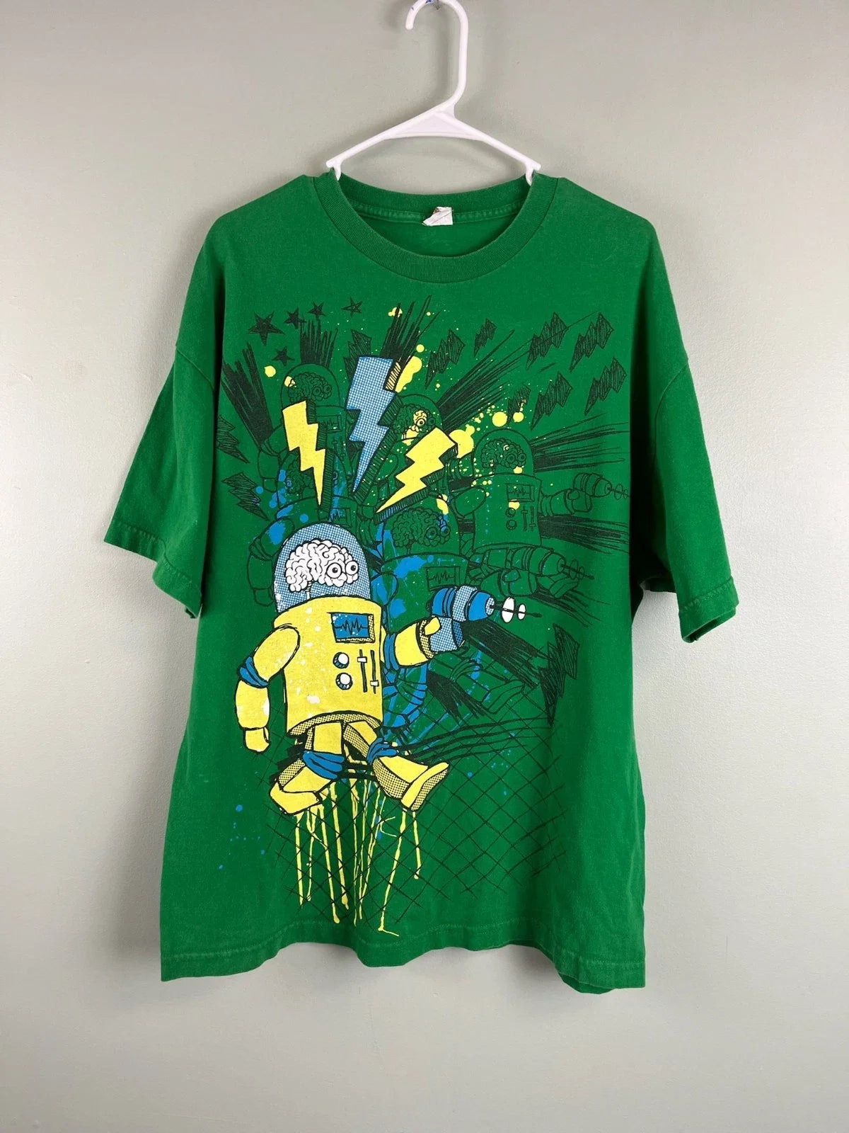 Y2k Robot Laser T-Shirt Green Classic 2010s Lightning Size XL? Light Fade Unisex T-shirt, Sweatshirt, Hoodie, Long Sleeve Tee - T-Shirt, Sweatshirt, Hoodie