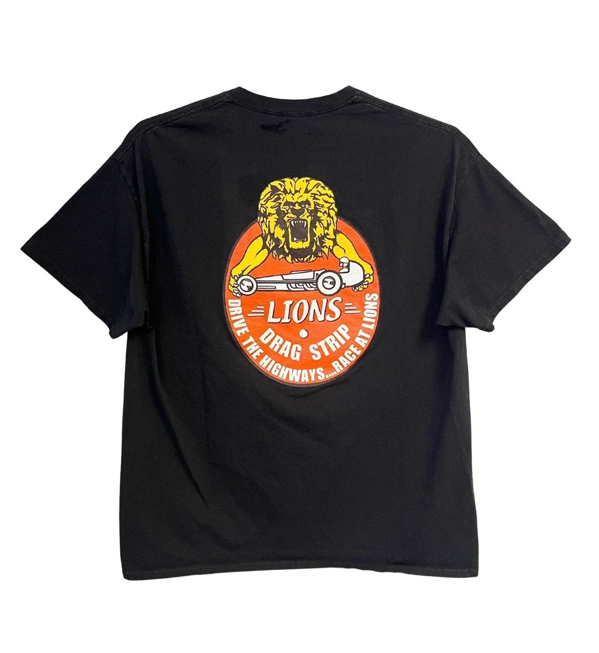 Vintage Y2K Lions Drag Strip Racing T Shirt XL Black Roaring Lion Dragster Unisex T-shirt, Sweatshirt, Hoodie, Long Sleeve Tee - T-Shirt, Sweatshirt, Hoodie
