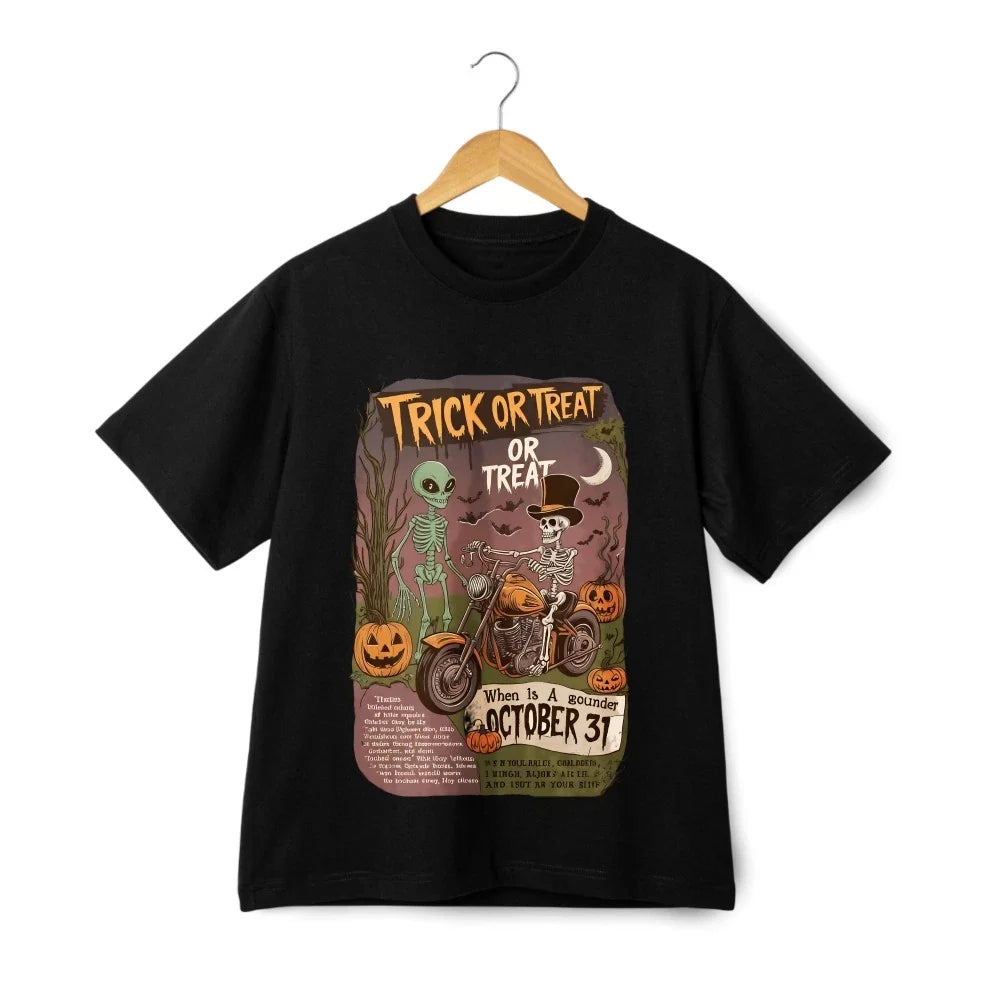 Halloween"Trick or Treat"Cartoon Print T-shirt,Unisex Tee Casual Short-sleeve Unisex T-shirt, Sweatshirt, Hoodie, Long Sleeve Tee - T-Shirt, Sweatshirt, Hoodie