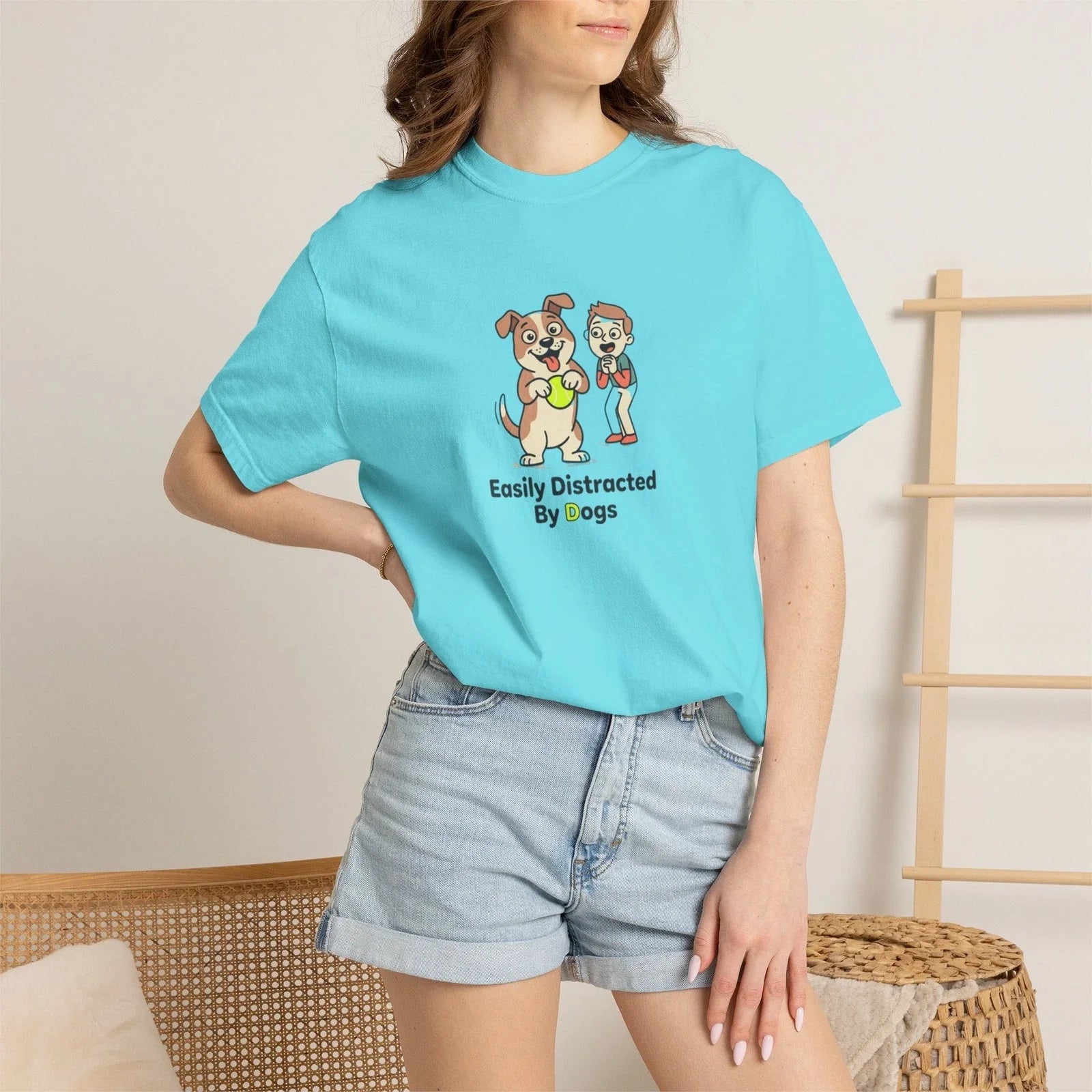 Easily Distracted by Dogs T-Shirt | Cute Cartoon Puppies Unisex T-shirt, Sweatshirt, Hoodie, Long Sleeve Tee - T-Shirt, Sweatshirt, Hoodie