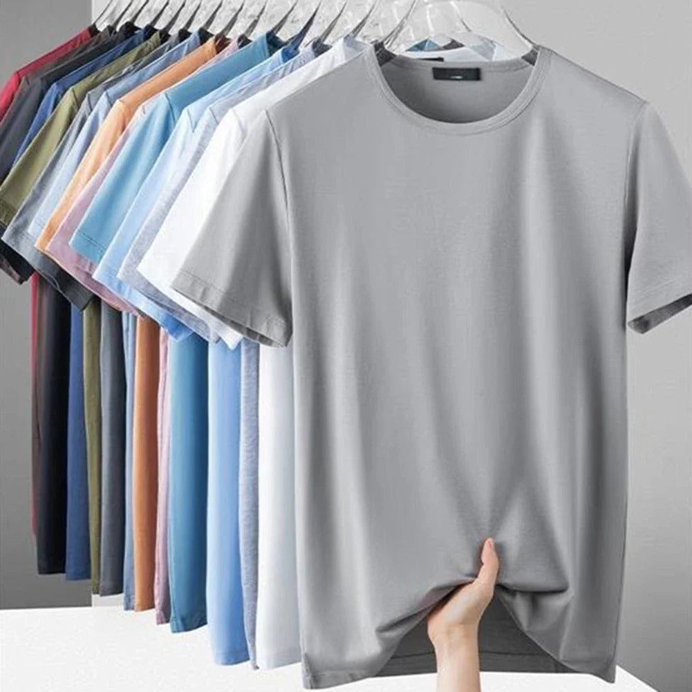 Solid Color Men's Short Sleeve T Shirt O Neck Elastic Quick Drying Summer Top Unisex T-shirt, Sweatshirt, Hoodie, Long Sleeve Tee - T-Shirt, Sweatshirt, Hoodie