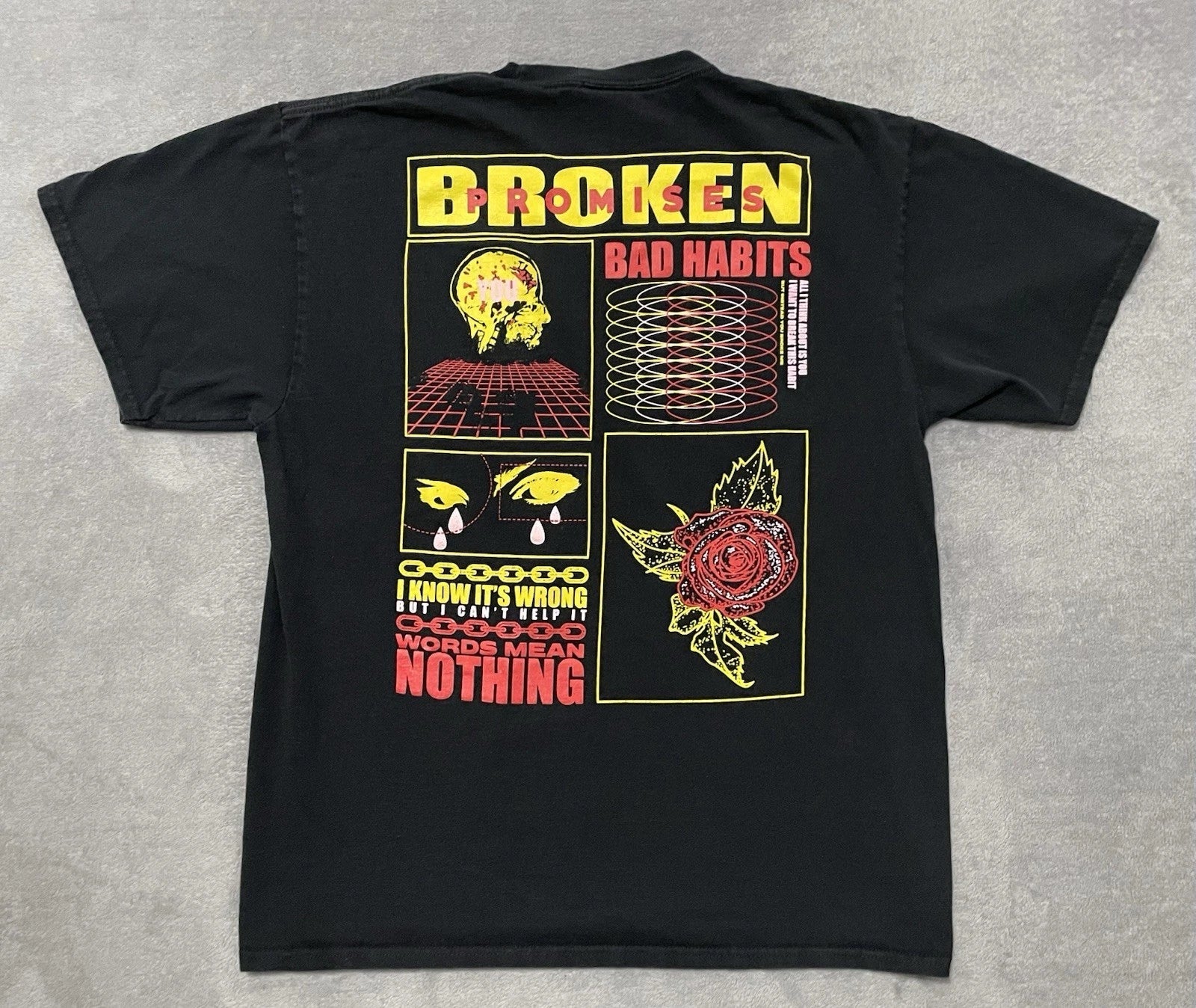 Broken Promises Bad Habits Graphic T Shirt Men Large Black Streetwear Skull Tee Unisex T-shirt, Sweatshirt, Hoodie, Long Sleeve Tee - T-Shirt, Sweatshirt, Hoodie