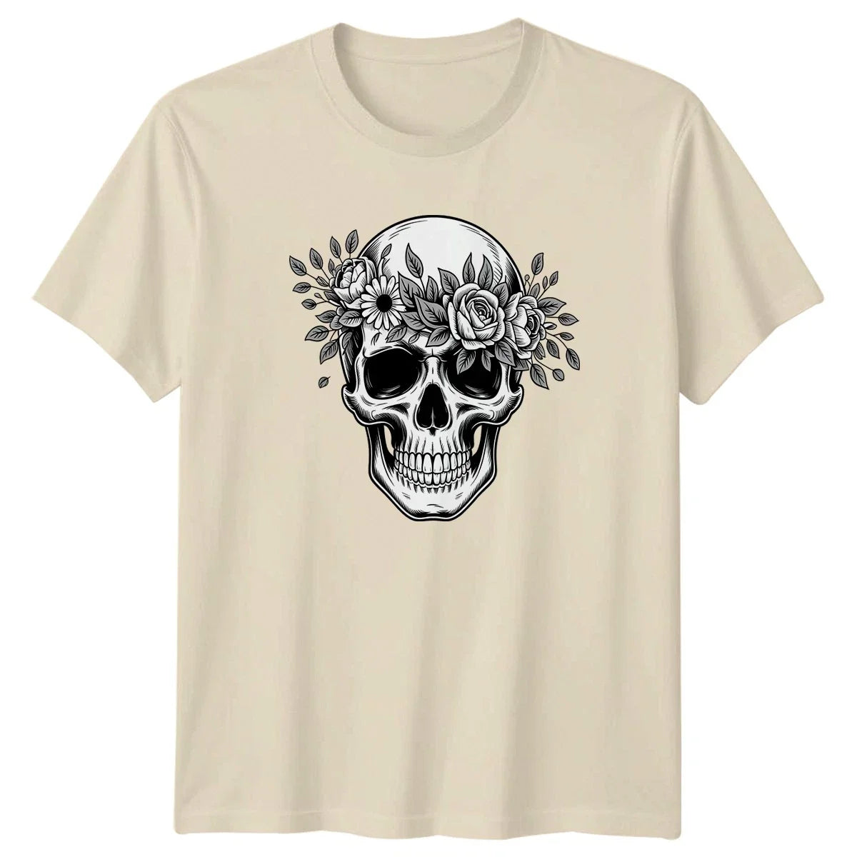 Floral Skull Crown Botanical Art T-Shirt Day of the Dead Gothic Aesthetic Unisex T-shirt, Sweatshirt, Hoodie, Long Sleeve Tee - T-Shirt, Sweatshirt, Hoodie