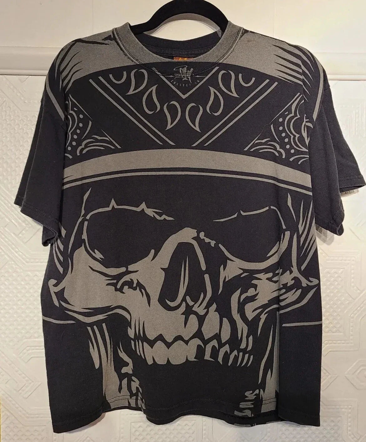 Mens Vintage Y2K AOP Skull Abel Jnco Affliction Style Motorcycle Lightning Unisex T-shirt, Sweatshirt, Hoodie, Long Sleeve Tee - T-Shirt, Sweatshirt, Hoodie