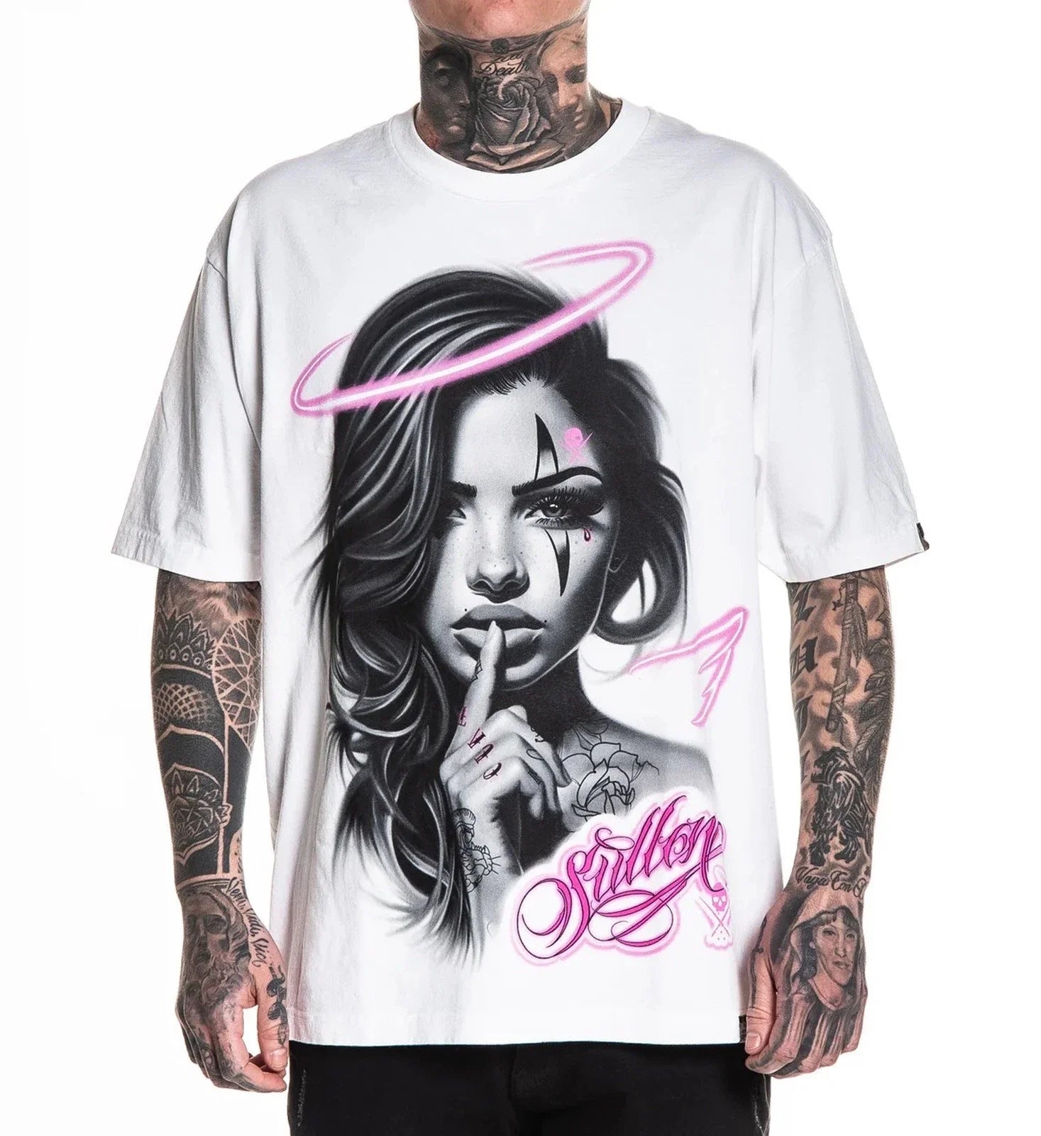 SULLEN CLOTHING SECRET ANGEL '1 TON' OVERSIZED PREMIUM WHITE T-SHIRT Unisex T-shirt, Sweatshirt, Hoodie, Long Sleeve Tee - T-Shirt, Sweatshirt, Hoodie