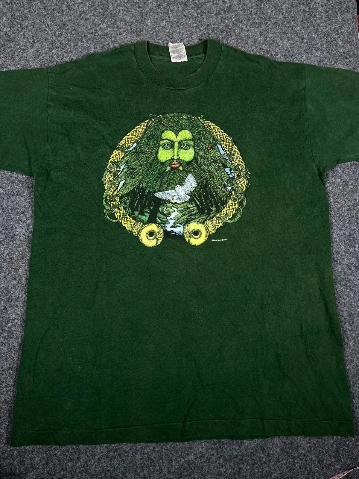 Vintage 90s Fashion Victim Courtney Davis Celtic Art T-Shirt Green Fade XL Unisex T-shirt, Sweatshirt, Hoodie, Long Sleeve Tee - T-Shirt, Sweatshirt, Hoodie