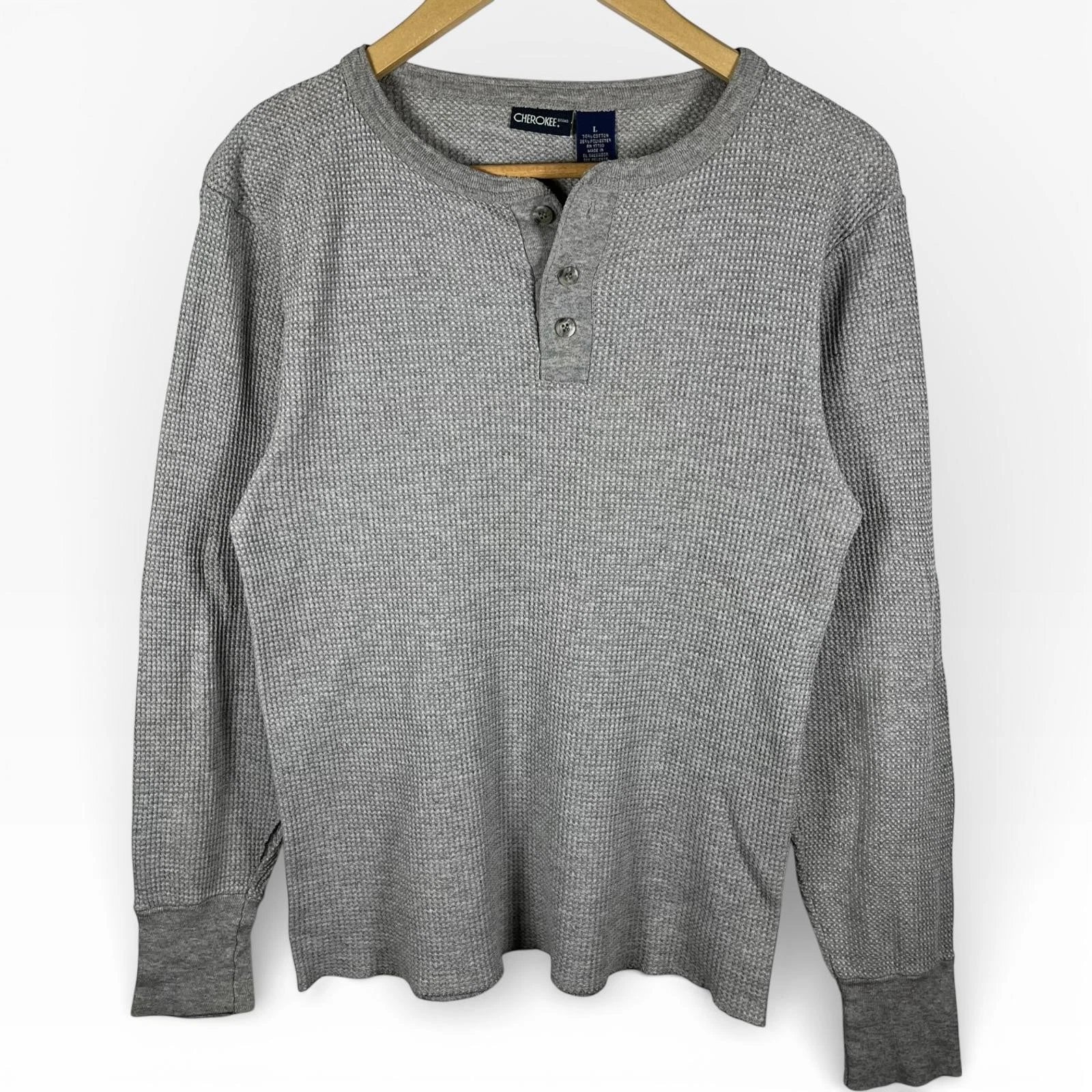 Y2K Thermal Waffle Knit Henley Top Cherokee Grey Skater Layering Mens Large Unisex T-shirt, Sweatshirt, Hoodie, Long Sleeve Tee - T-Shirt, Sweatshirt, Hoodie
