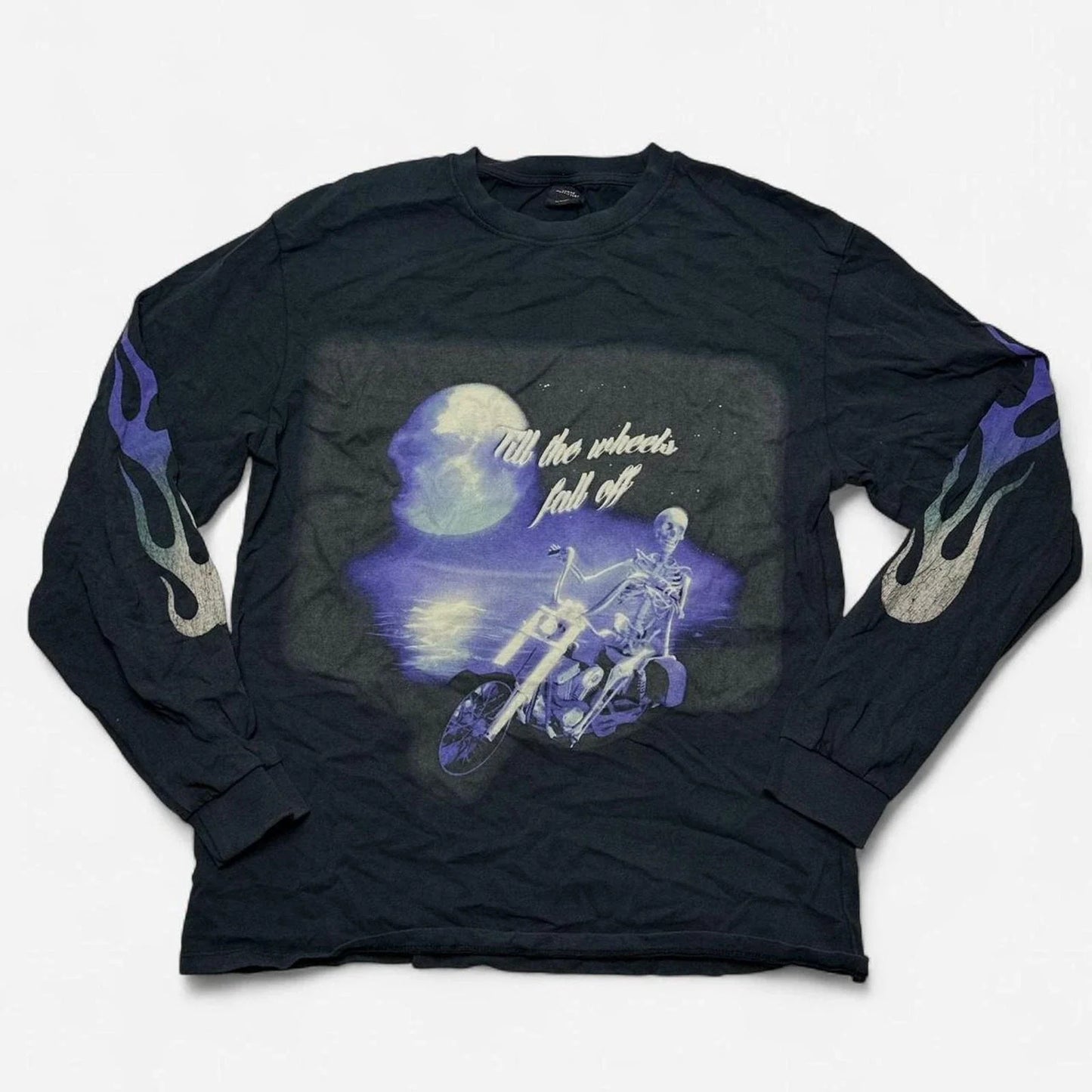 Urban Outfitters Flames Skeleton Motorcycle Graphic Long Sleeve Shirt Size S Unisex T-shirt, Sweatshirt, Hoodie, Long Sleeve Tee - T-Shirt, Sweatshirt, Hoodie