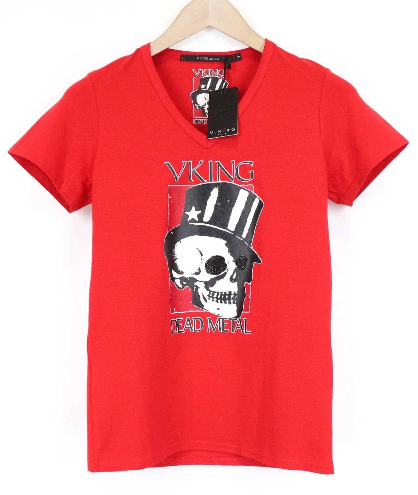 Vking Mens T-SHIRT S Cotton Red Stretch Graphic Skull V-Neck Short Sleeve Unisex T-shirt, Sweatshirt, Hoodie, Long Sleeve Tee - T-Shirt, Sweatshirt, Hoodie