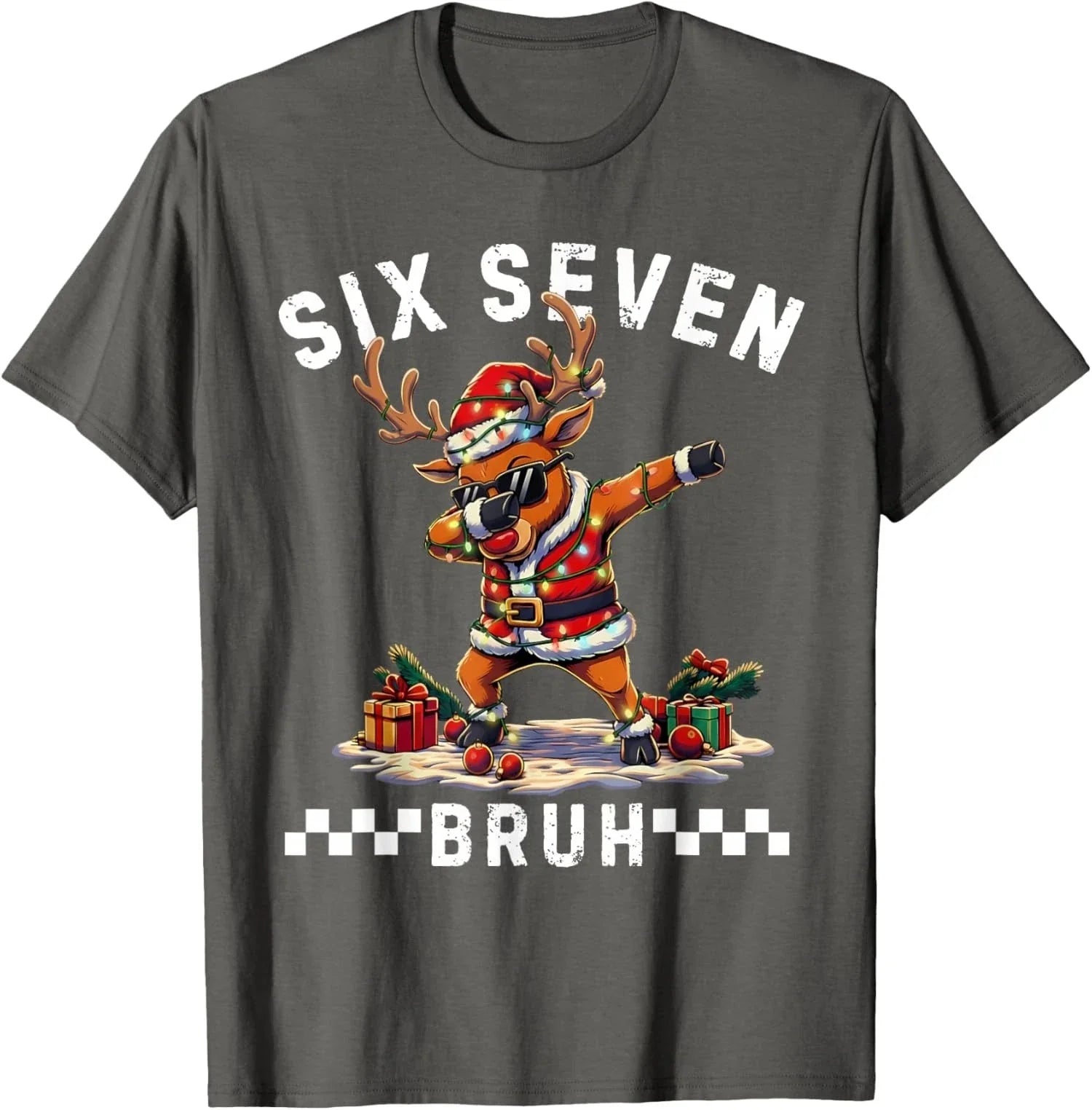 Funny Bruh Six Seven Christmas Meme Dabbing Reindeer Unisex T-Shirt Unisex T-shirt, Sweatshirt, Hoodie, Long Sleeve Tee - T-Shirt, Sweatshirt, Hoodie