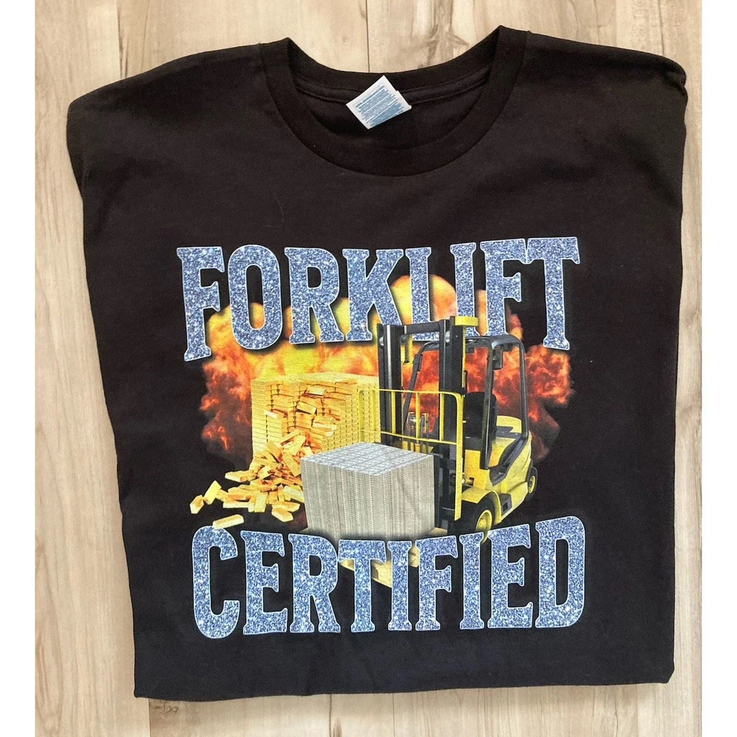 Forklift Operator Certified Funny Meme Unisex Cotton Tee Sz. XL Black/Gold Unisex T-shirt, Sweatshirt, Hoodie, Long Sleeve Tee - T-Shirt, Sweatshirt, Hoodie