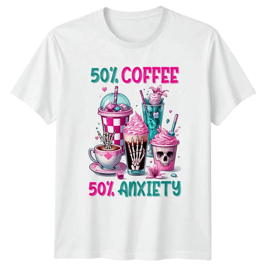50% Coffee 50% Anxiety Womens T-Shirt Mental Health Humor Coffee Unisex T-shirt, Sweatshirt, Hoodie, Long Sleeve Tee - T-Shirt, Sweatshirt, Hoodie