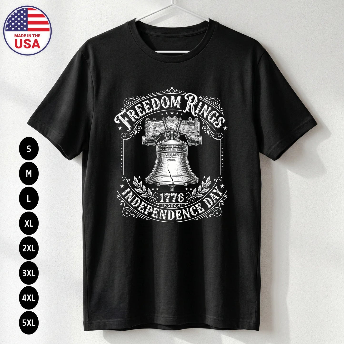 Freedom Rings 1776 T Shirt 4th of July Patriotic USA Gift S-5XL Unisex T-shirt, Sweatshirt, Hoodie, Long Sleeve Tee - T-Shirt, Sweatshirt, Hoodie