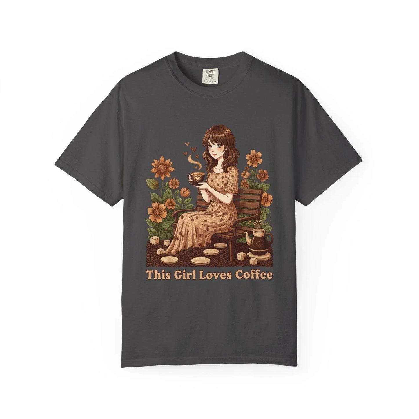 Cute Anime Girl Coffee T-Shirt  This Girl Loves Coffee Garden Aesthetic Tee Unisex T-shirt, Sweatshirt, Hoodie, Long Sleeve Tee - T-Shirt, Sweatshirt, Hoodie