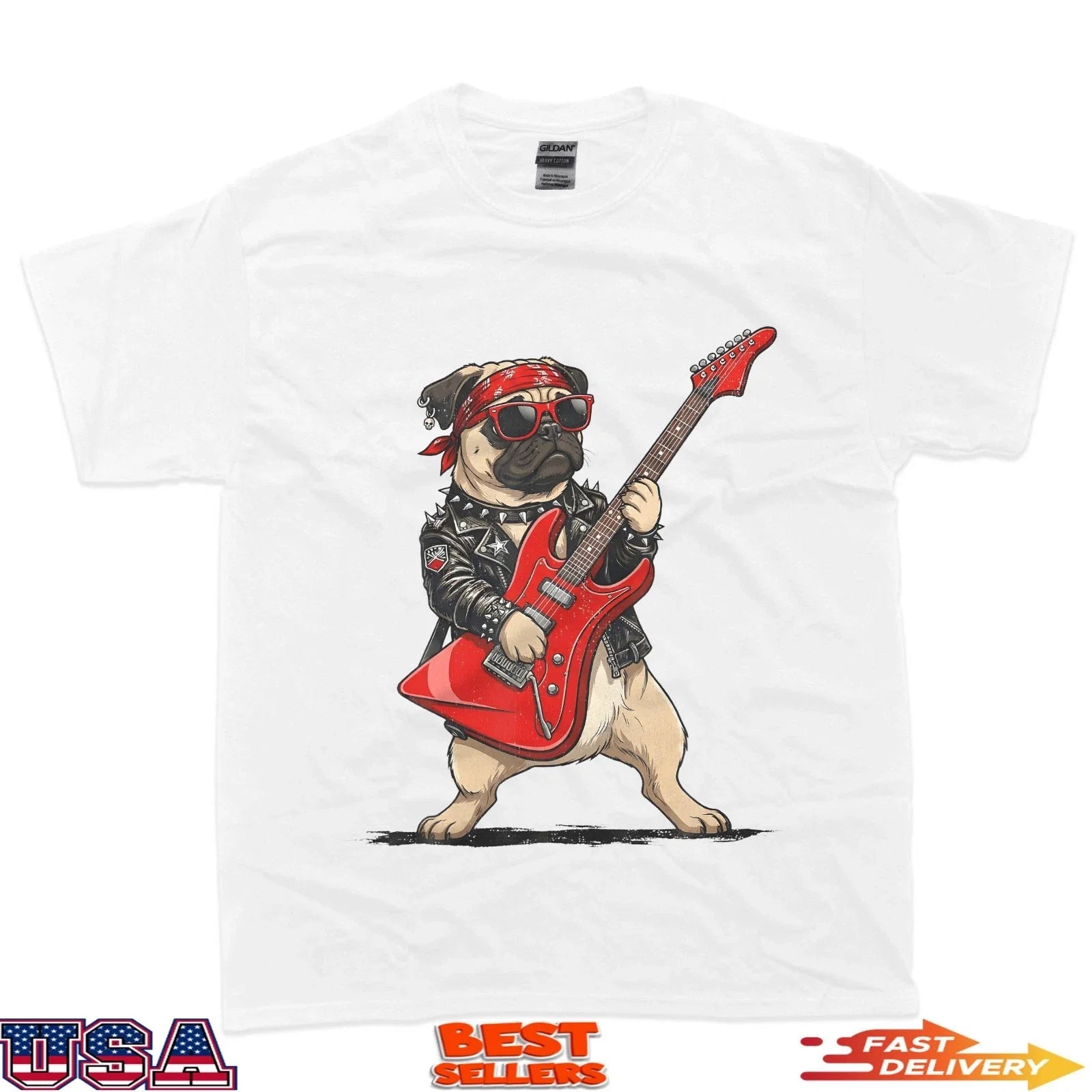 Pug Playing Electric Guitar Rock Music Dog Pet Gift T-Shirt Unisex T-shirt, Sweatshirt, Hoodie, Long Sleeve Tee - T-Shirt, Sweatshirt, Hoodie