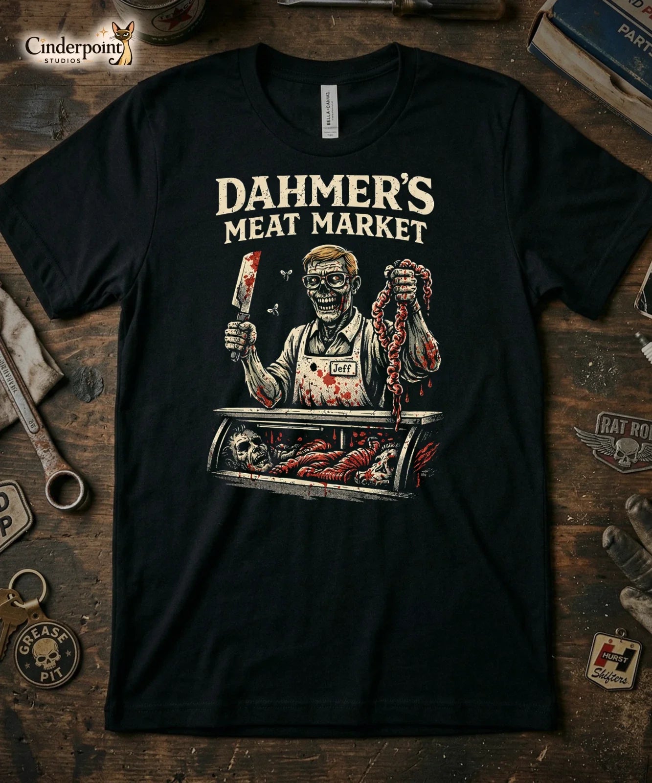 Dahmer's Meat Market T-Shirt Retro True Crime Horror Graphic Tee Creepy XS-5XL Unisex T-shirt, Sweatshirt, Hoodie, Long Sleeve Tee - T-Shirt, Sweatshirt, Hoodie