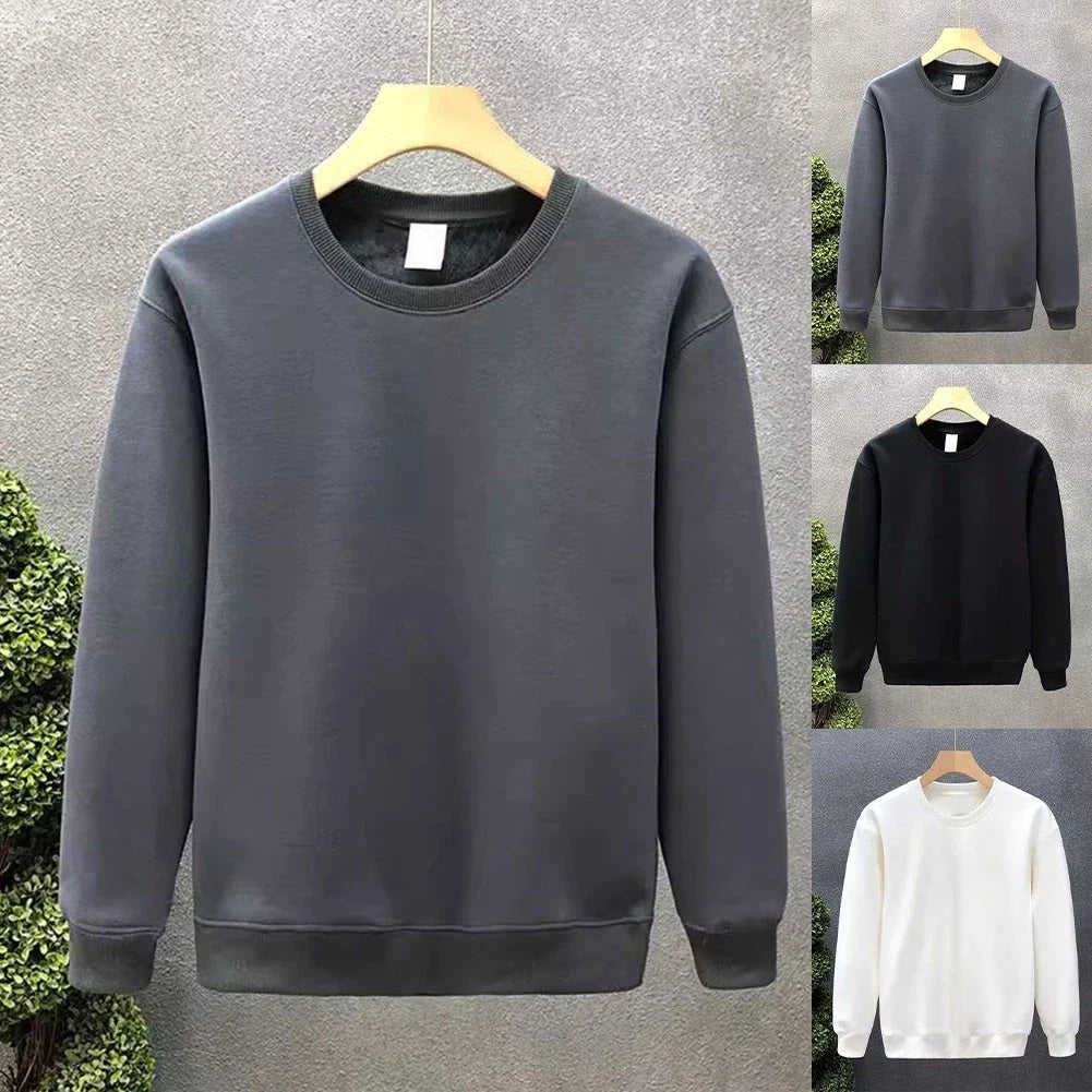 Men's Warm Fleece Pullover Sweatshirt Solid Color Long Sleeve Casual Top Unisex T-shirt, Sweatshirt, Hoodie, Long Sleeve Tee - T-Shirt, Sweatshirt, Hoodie