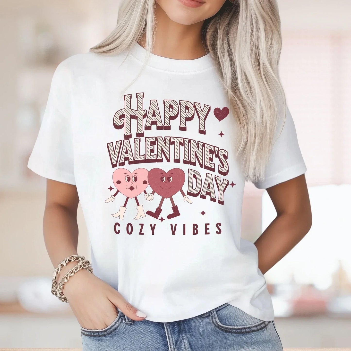 Comfort Colors Retro Heart T-Shirt, Happy Valentine's Day, Boho Cozy Vibes Tee Unisex T-shirt, Sweatshirt, Hoodie, Long Sleeve Tee - T-Shirt, Sweatshirt, Hoodie