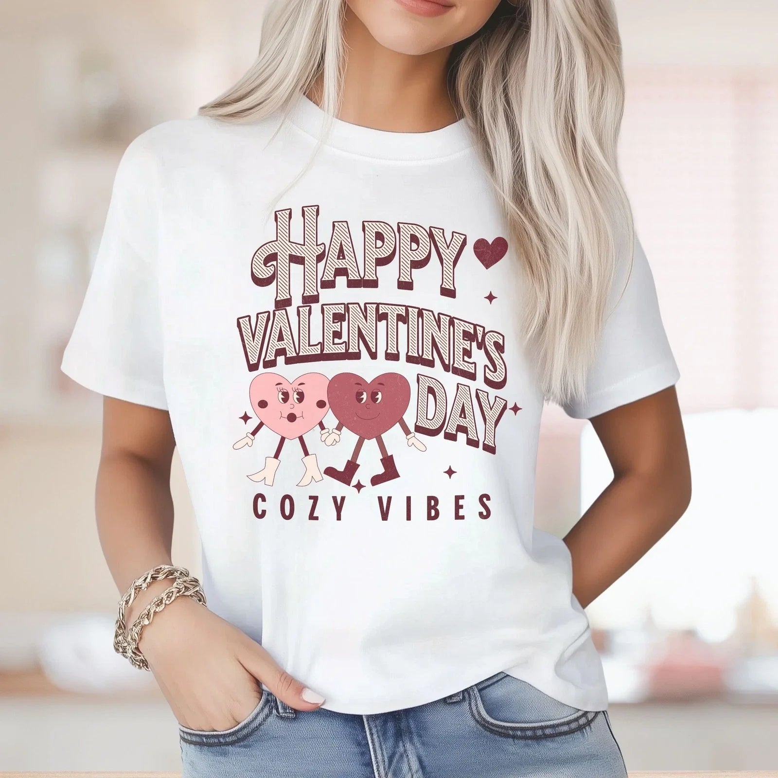 Comfort Colors Retro Heart T-Shirt, Happy Valentine's Day, Boho Cozy Vibes Tee Unisex T-shirt, Sweatshirt, Hoodie, Long Sleeve Tee - T-Shirt, Sweatshirt, Hoodie
