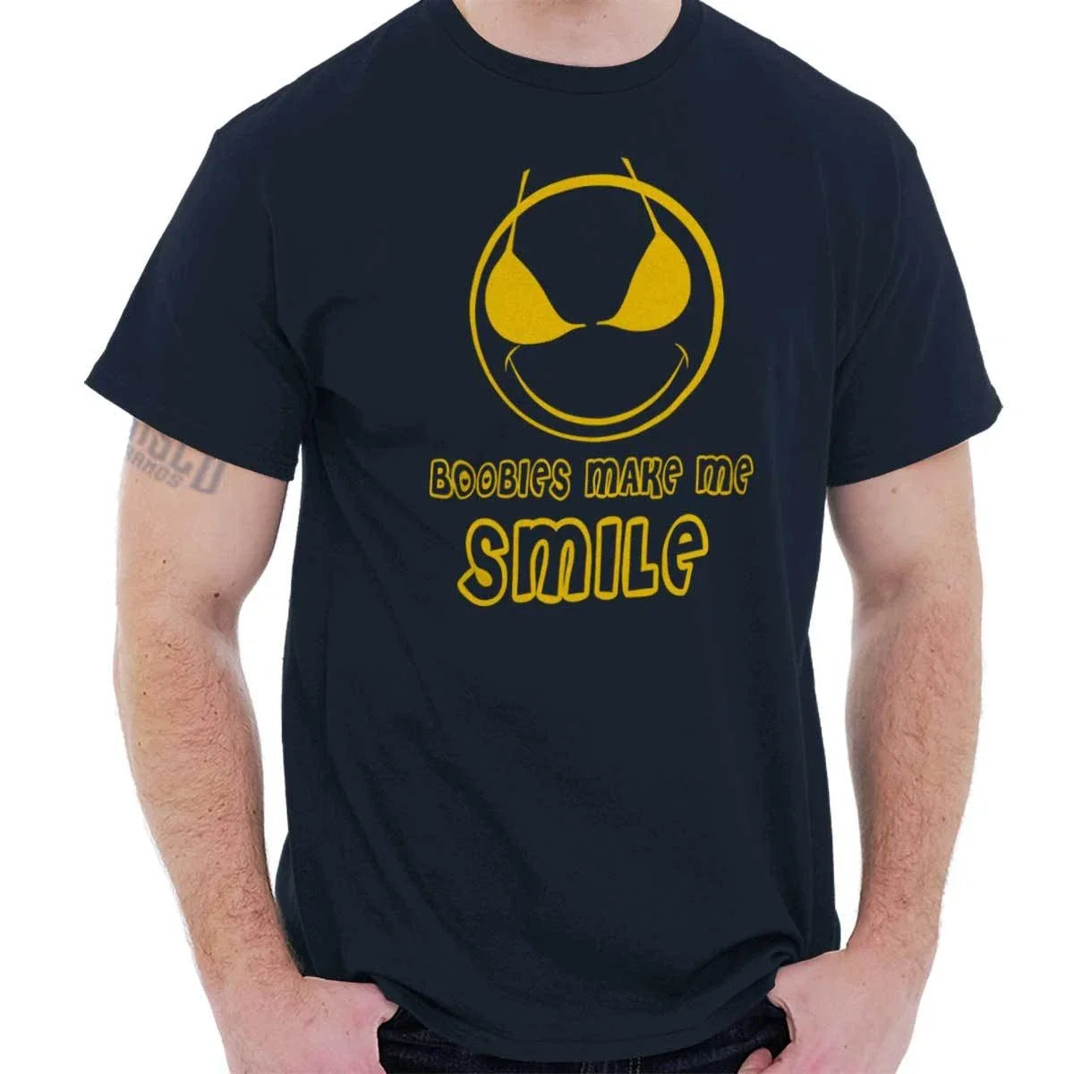 Boobies Make Me Smile Funny Adult Humor Gift Mens Casual Crewneck T Shirts Tees Unisex T-shirt, Sweatshirt, Hoodie, Long Sleeve Tee - T-Shirt, Sweatshirt, Hoodie