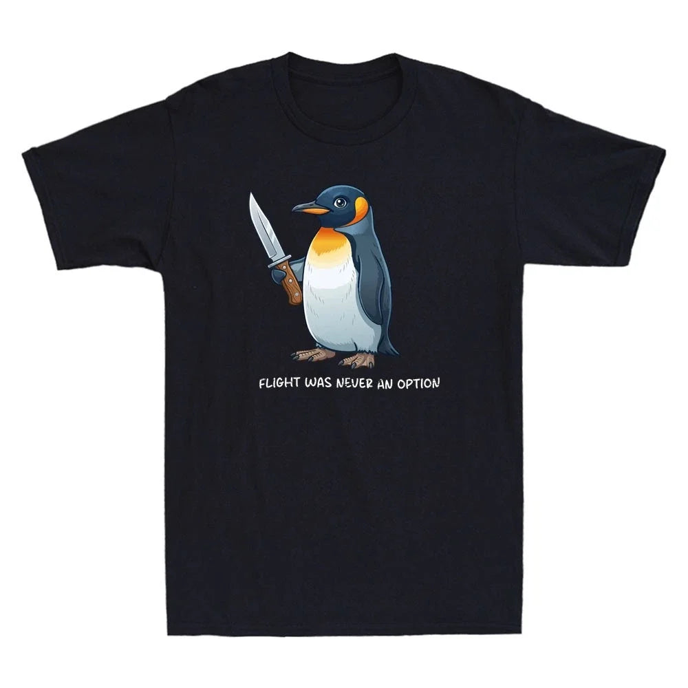 Flight Was Never An Option Funny Penguin With Knife Meme Novelty Men's T-Shirt Unisex T-shirt, Sweatshirt, Hoodie, Long Sleeve Tee - T-Shirt, Sweatshirt, Hoodie