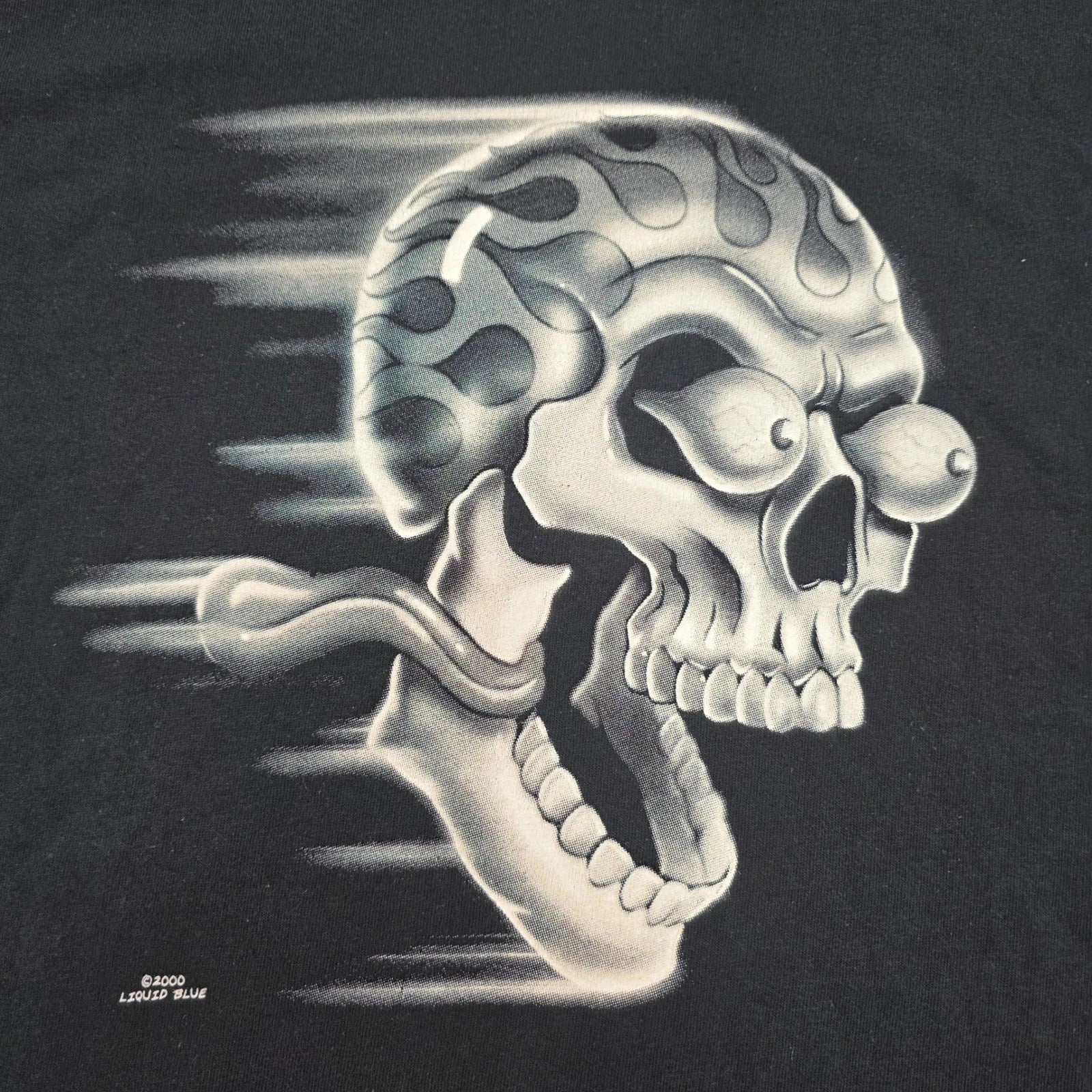 Men's Large Liquid Blue Vintage 2000 Skull T Shirt Biker Speed Glow Y2K Unisex T-shirt, Sweatshirt, Hoodie, Long Sleeve Tee - T-Shirt, Sweatshirt, Hoodie
